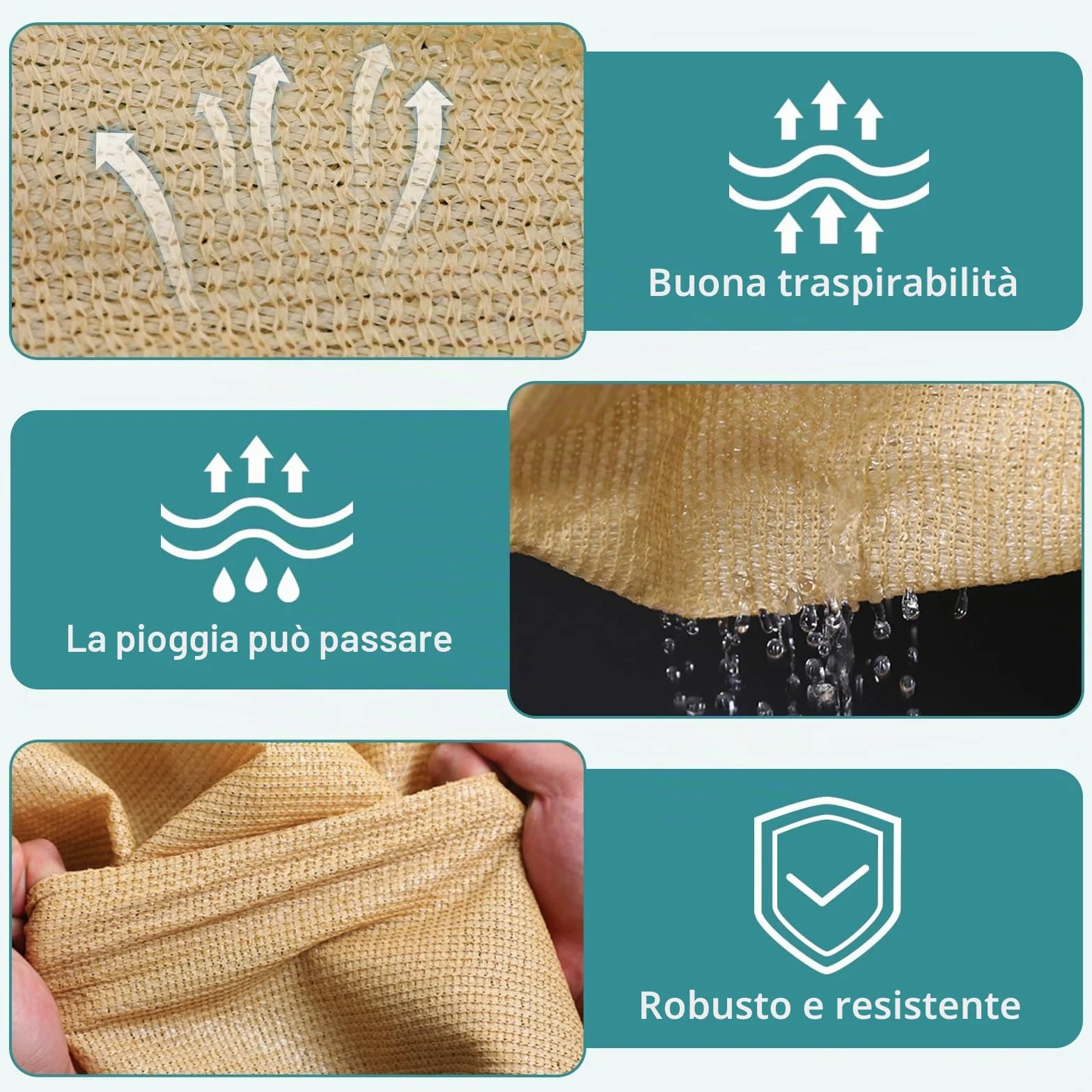 Rete ombreggiatura 2x3 m beige protezione solare giardino terrazzo antivento permeabile all'acqua