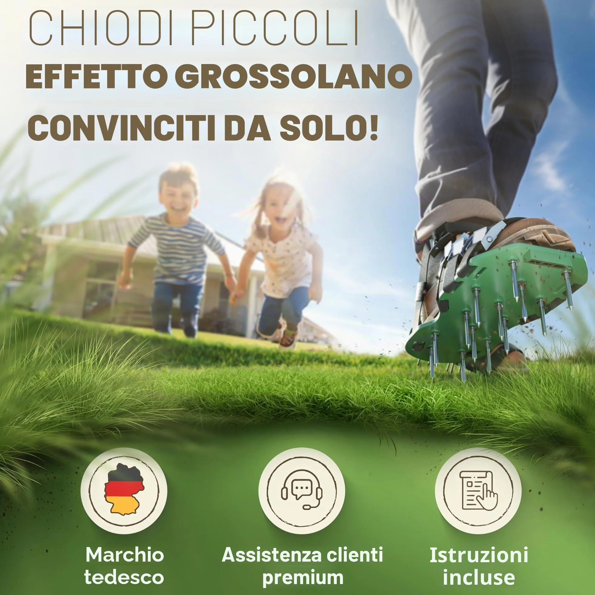 LAINFELD Aeratore per prato | Scarpe per unghie con chiodi corti e lunghi | Aeratore per prato con 4 cinghie | scarificatore per prati | Aerifizzatori scarpe da giardino