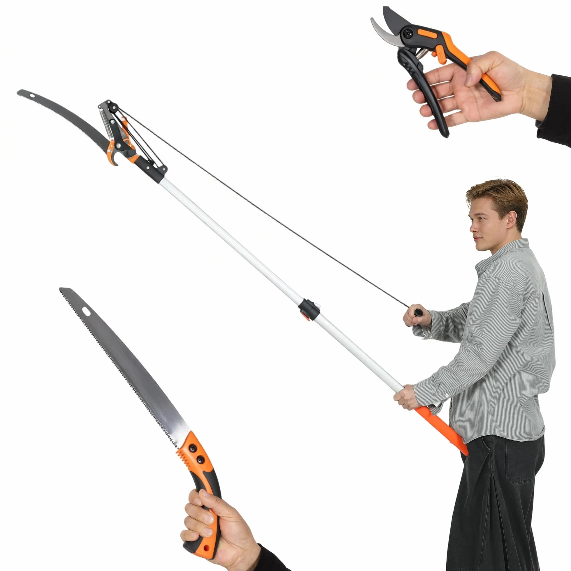 Outsunny Seghetto Manuale da Giardino 2-in-1 con Asta Telescopica in Alluminio 135-199cm