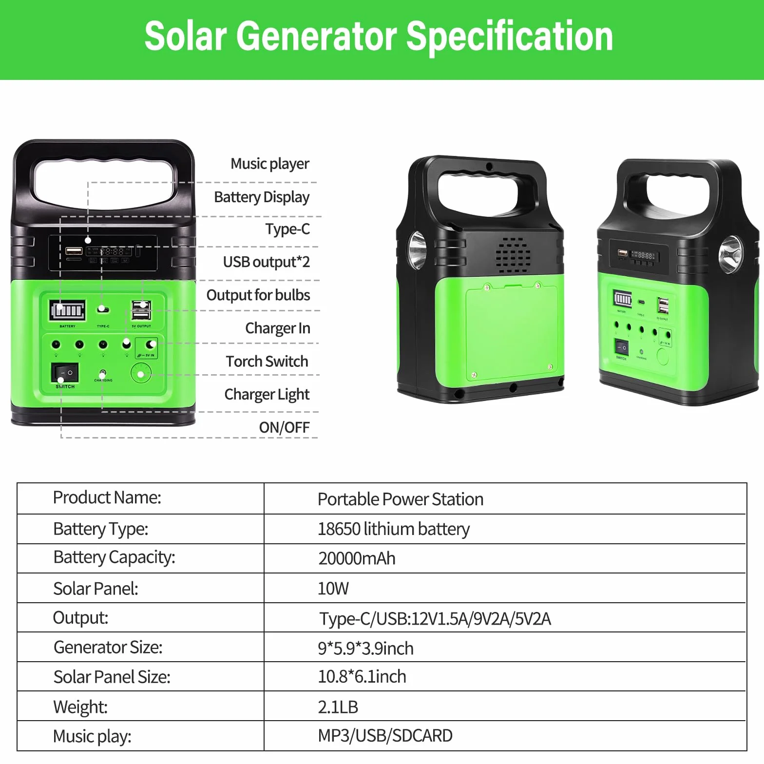 Upgrade-Vclpower Stazione di Alimentazione Power Bank DC 20000mAh con Pannelli Solari, Uscita 12V/9V Ricarica Rapida Stazione di Alimentazione Portatile per Casa Emergenza Campeggio All'aperto