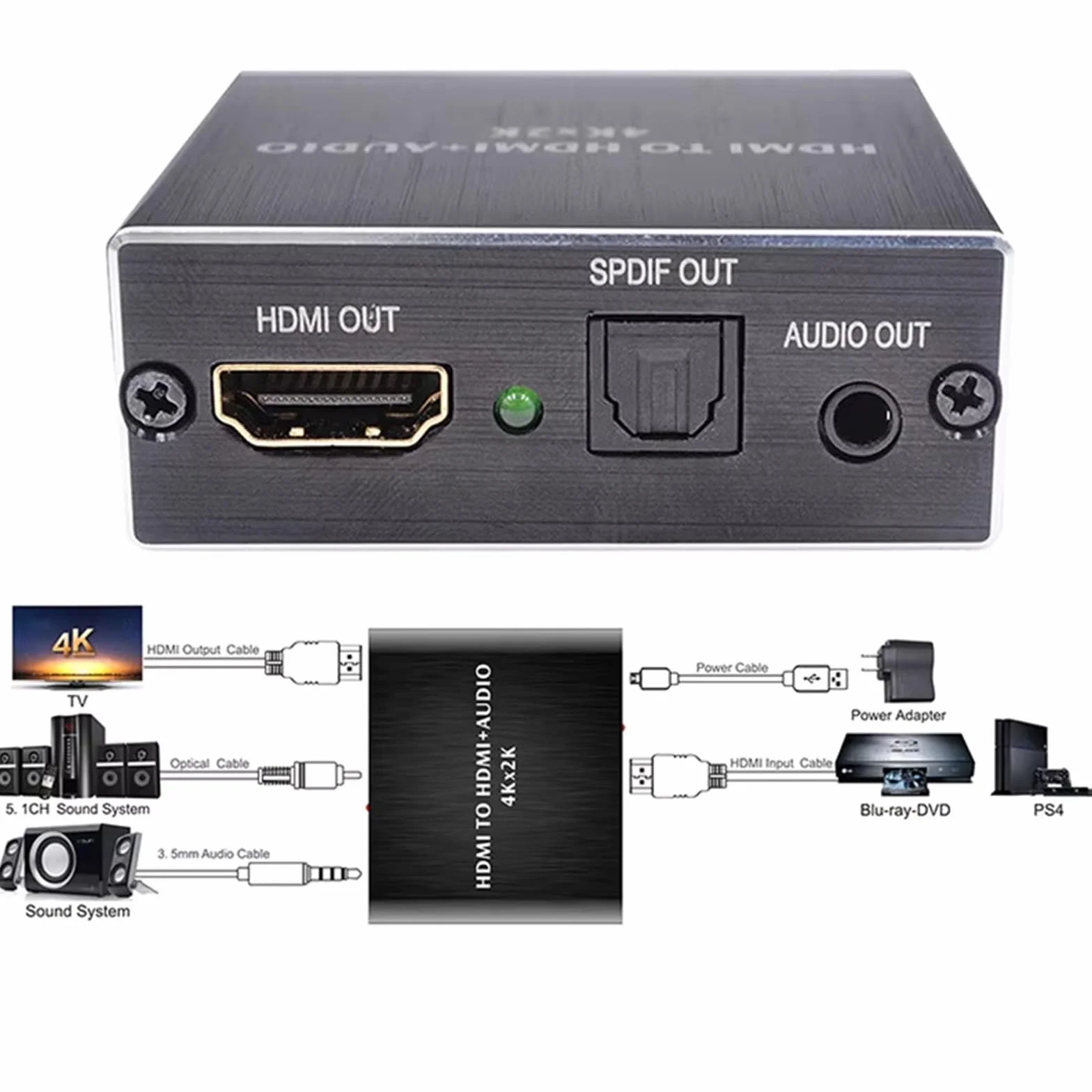 HDMI Audio Extractor Converter 4Kx2K Optical Toslink SPDIF 3.5mm Jack Splitter dla PS5