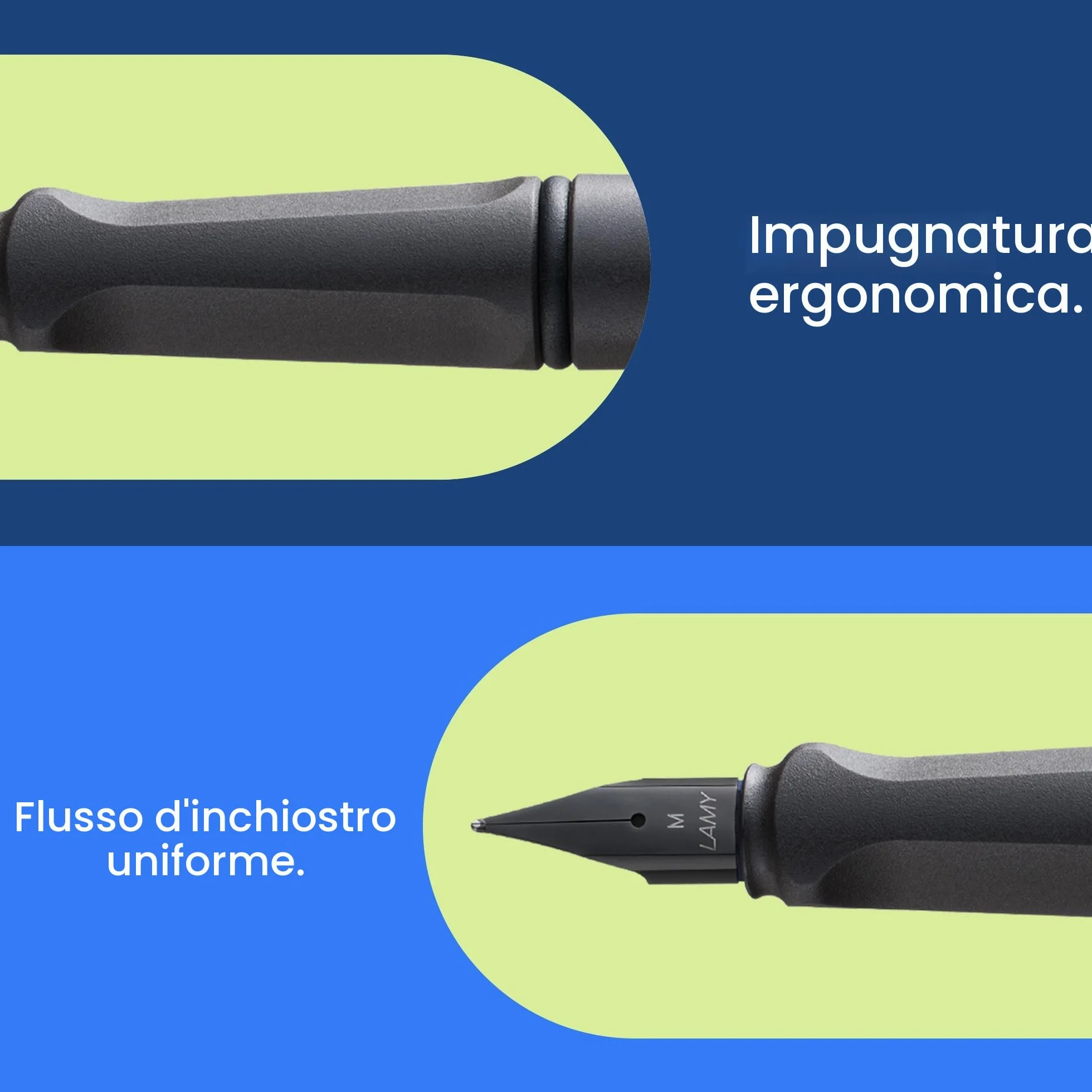 Lamy Safari Umbra Stilografica Pennino Acciaio Nero Misura M Cartuccia T10 Blu