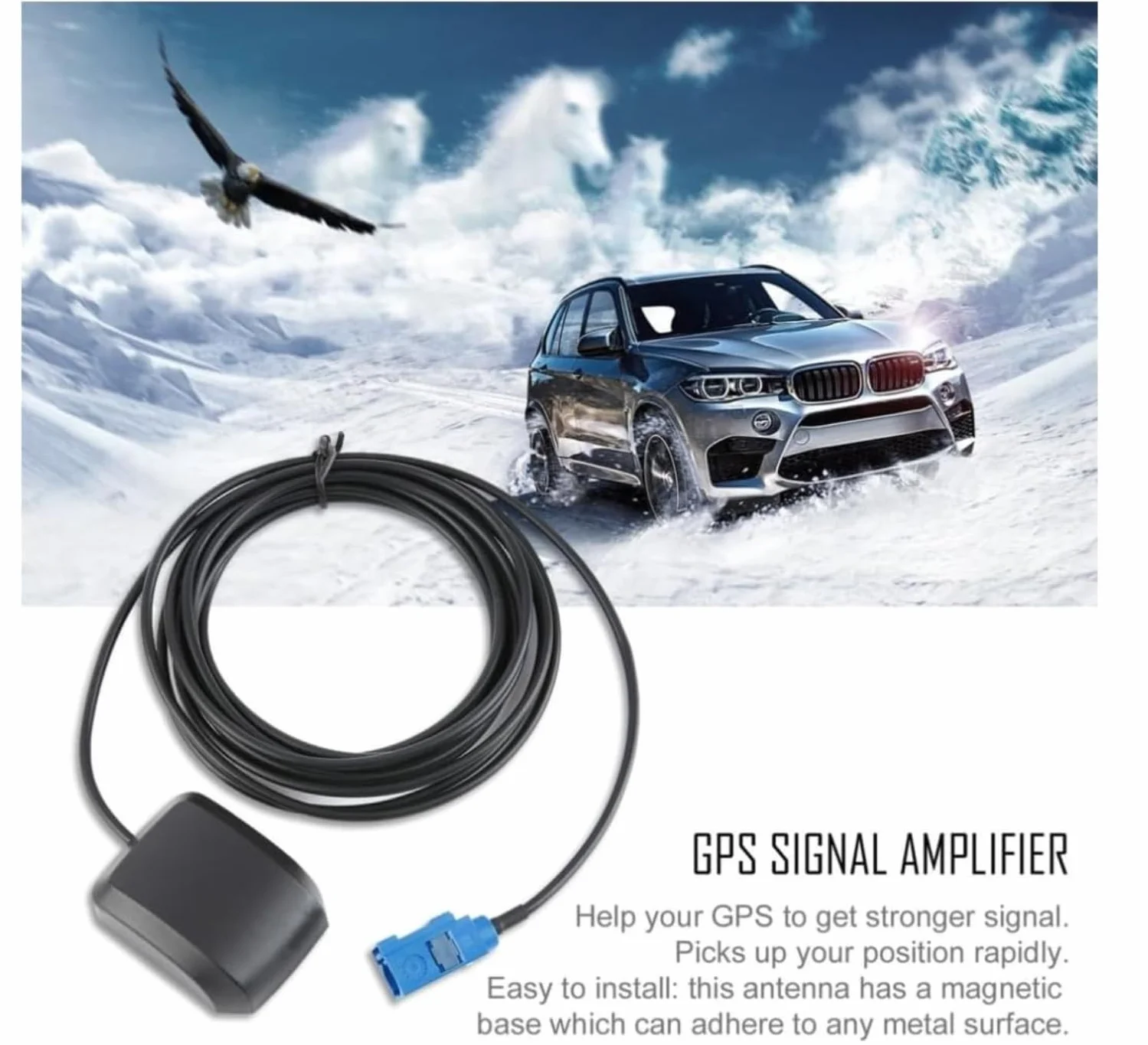 Antenna GPS Attiva 1,5 Metri Fakra C Blu per Auto Volkswagen VW Ford Audi MFD2 RNS2 RNS-E