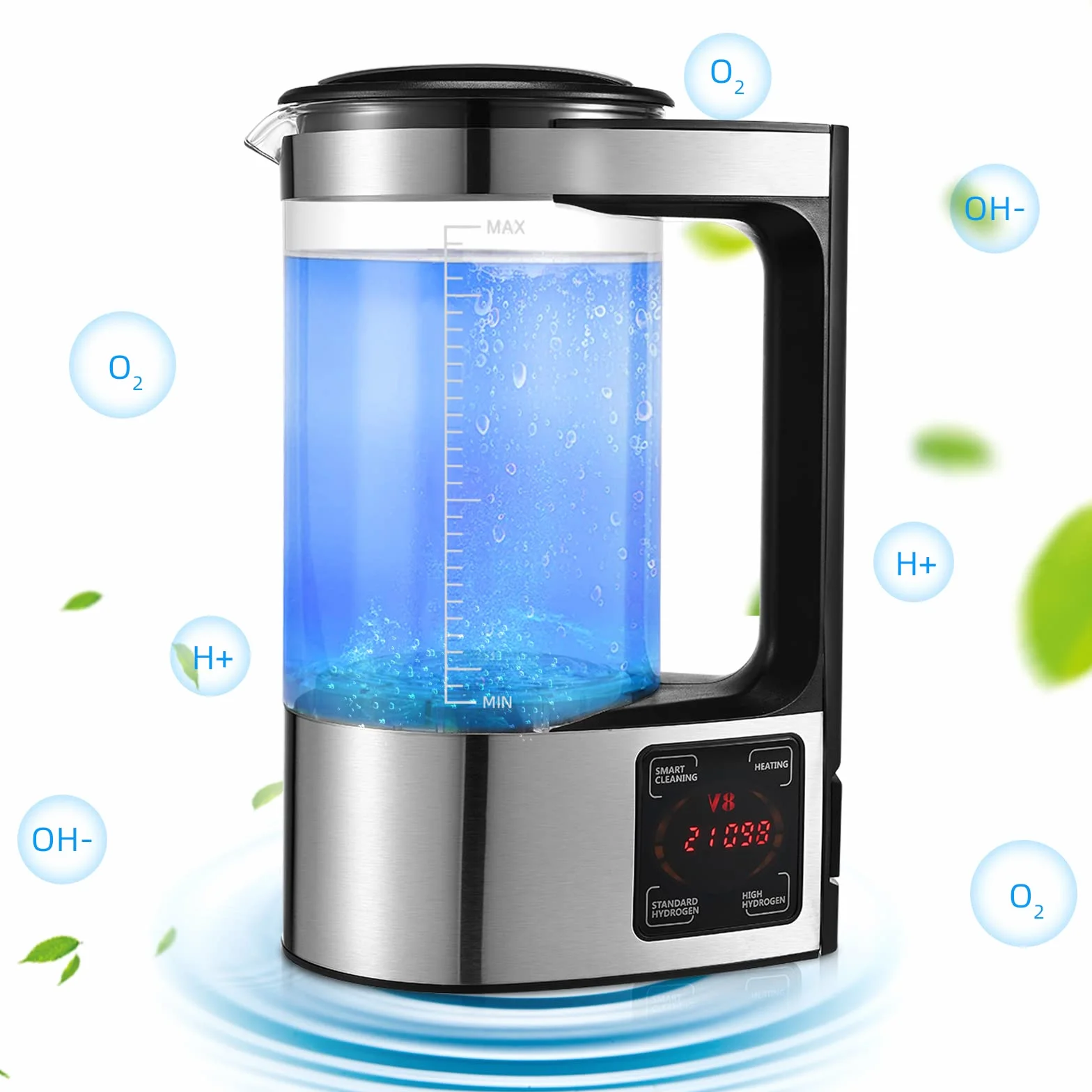 Generatore di acqua a idrogeno 2L con tecnologia SPE e PEM, versione migliorata Generatore di idrogeno ricco di idrogeno con schermo LED touch e termostato Hydrogen Water Lonizer per la casa