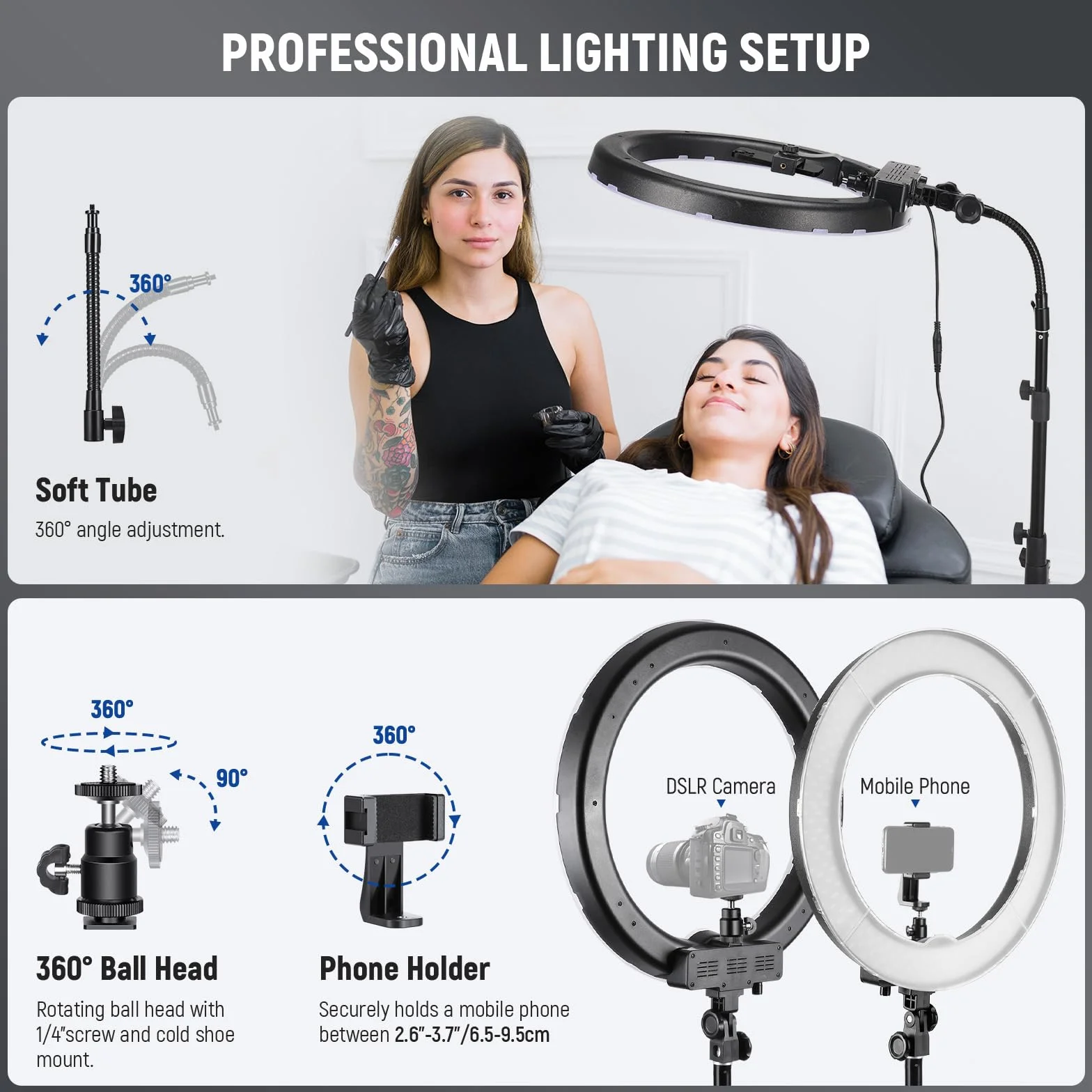 NEEWER Luce ad Anello LED 48cm 55W 5600K Dimmerabile con Stativo Bluetooth per Smartphone