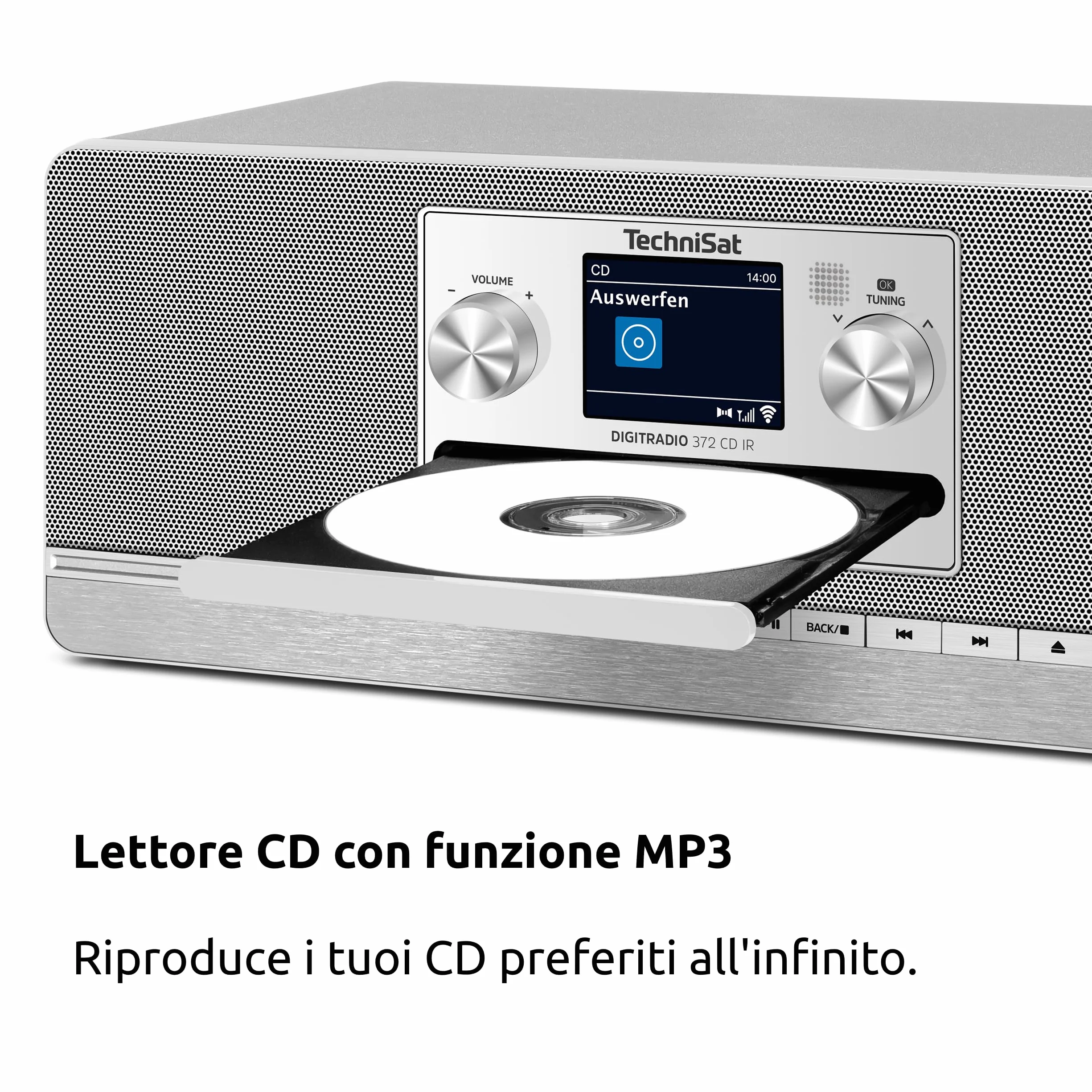 TechniSat DIGITRADIO 372 CD IR Radio Internet stereo DAB+ FM CD Wi-Fi Bluetooth display colori USB AUX sveglia 10 W argento