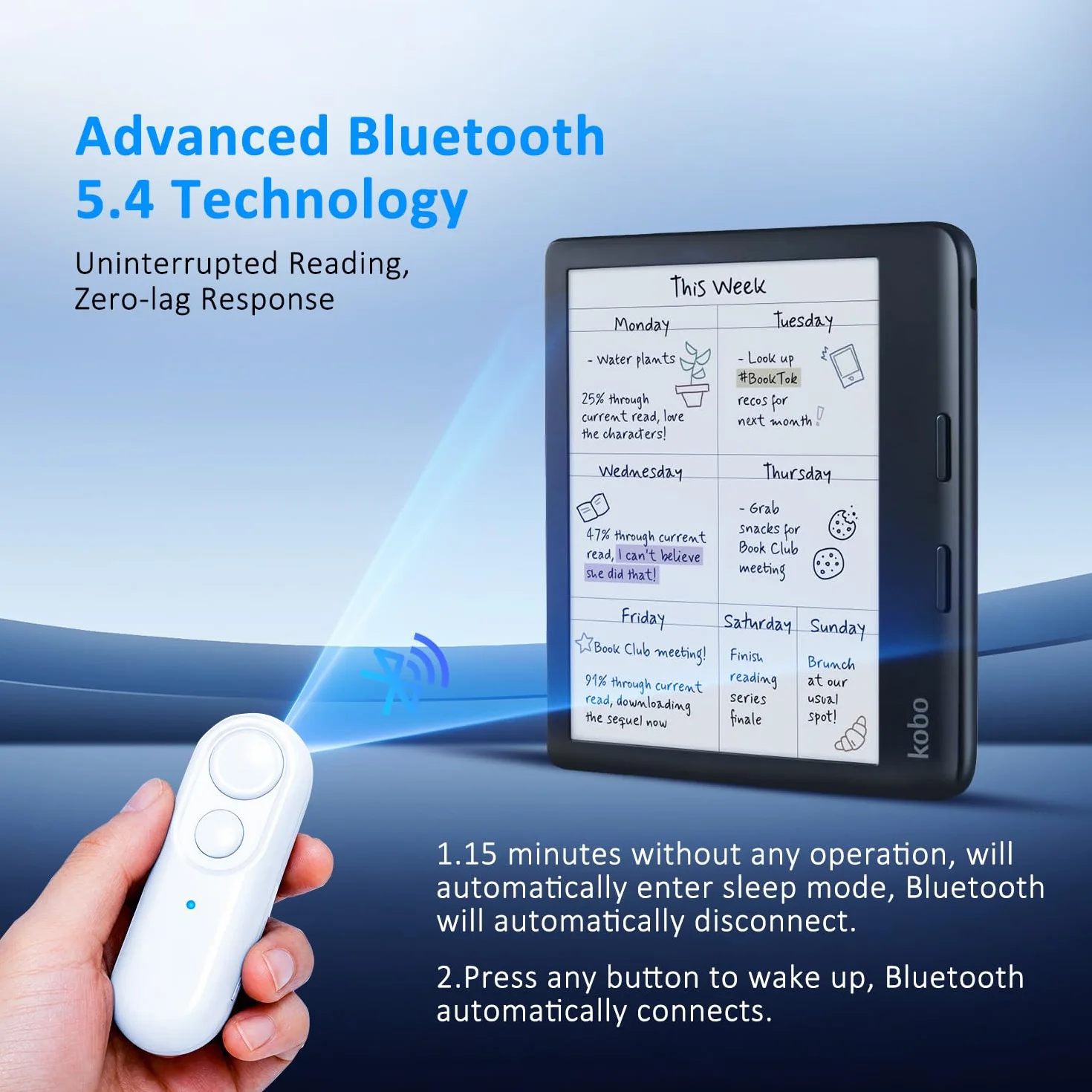 Telecomando Pagina Turner Bluetooth per Kobo Clara 2E/BW/Colour, Libra 2/Colour, Sage, Elipsa 2E, Bianco