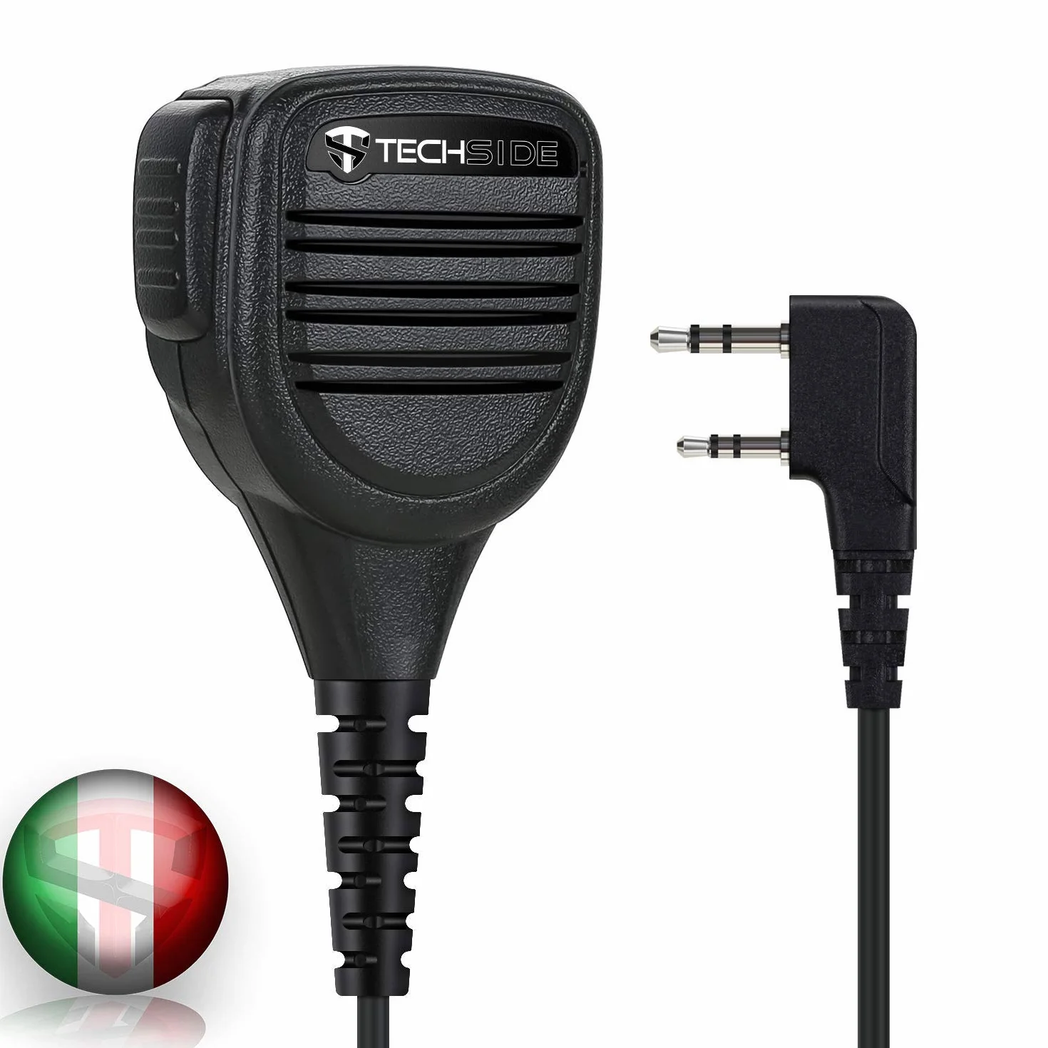 TechSide Microfono Altoparlante Impermeabile IP54 con PTT per Baofeng UV-5R, Compatibile 2 Pin Kenwood Radio Midland G10 G11 Clip 360° Jack 3.5mm