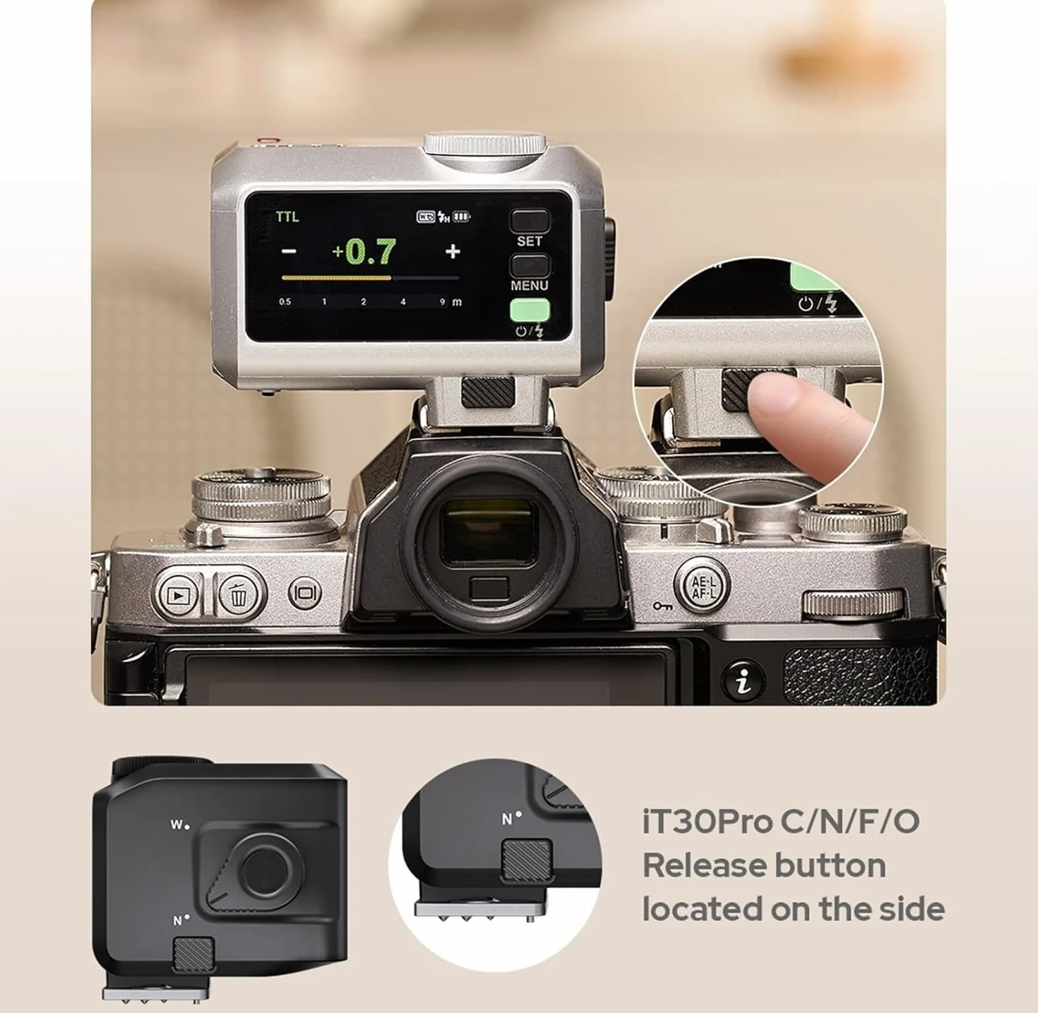 Godox iT30 Pro Flash Mini TTL per Fotocamere Leica, Wireless 2.4G HSS 1/8000s Touchscreen, Ricaricabile Nero
