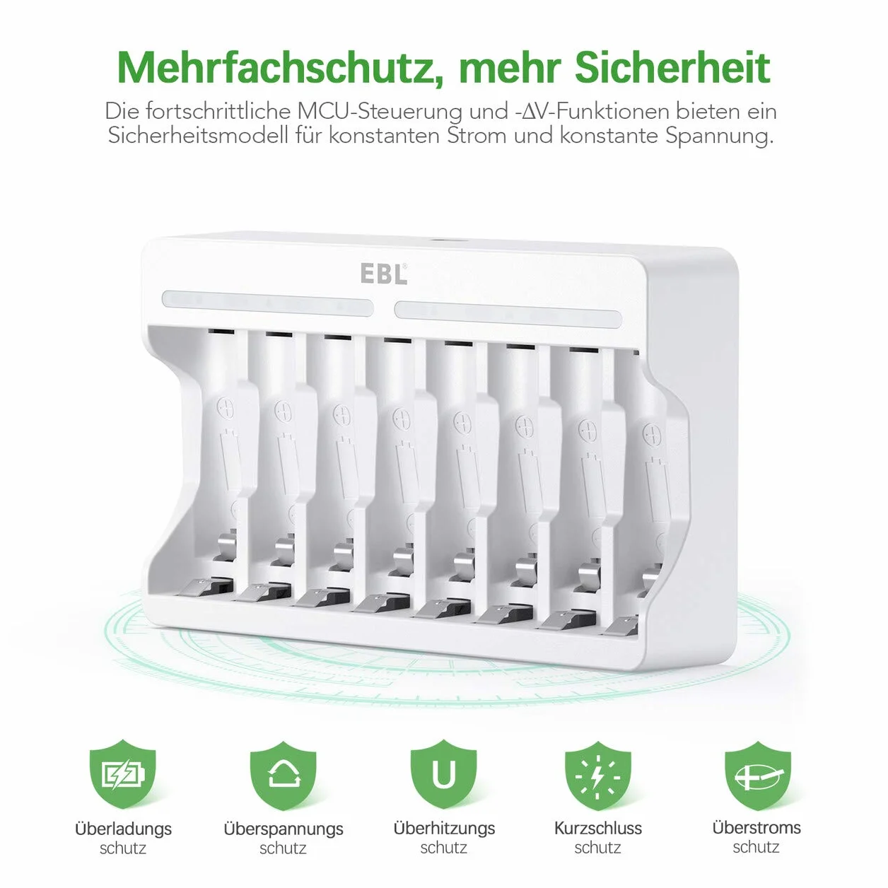 EBL Caricabatterie Indipendente 8 Slot per Batterie Ricaricabili AA AAA Ni-MH con 4 pcs AA 2800mAh e 4 pcs AAA 1100mAh