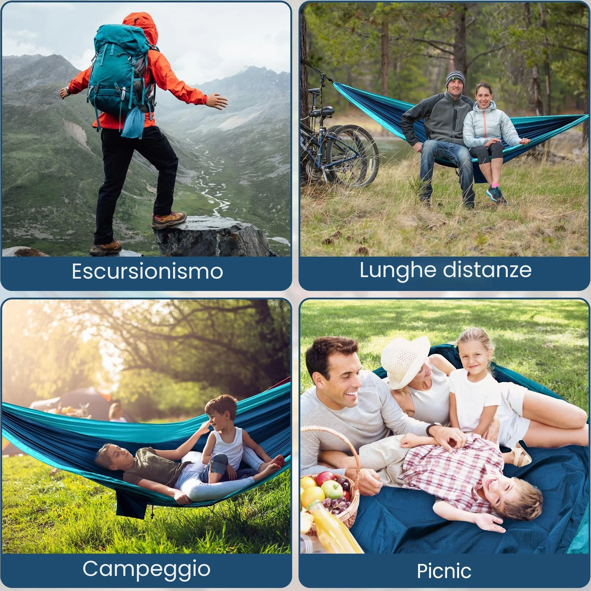 Amaca Matrimoniale XXL 300x200 cm 300 kg Portata Esterno Giardino Campeggio Portatile Blu