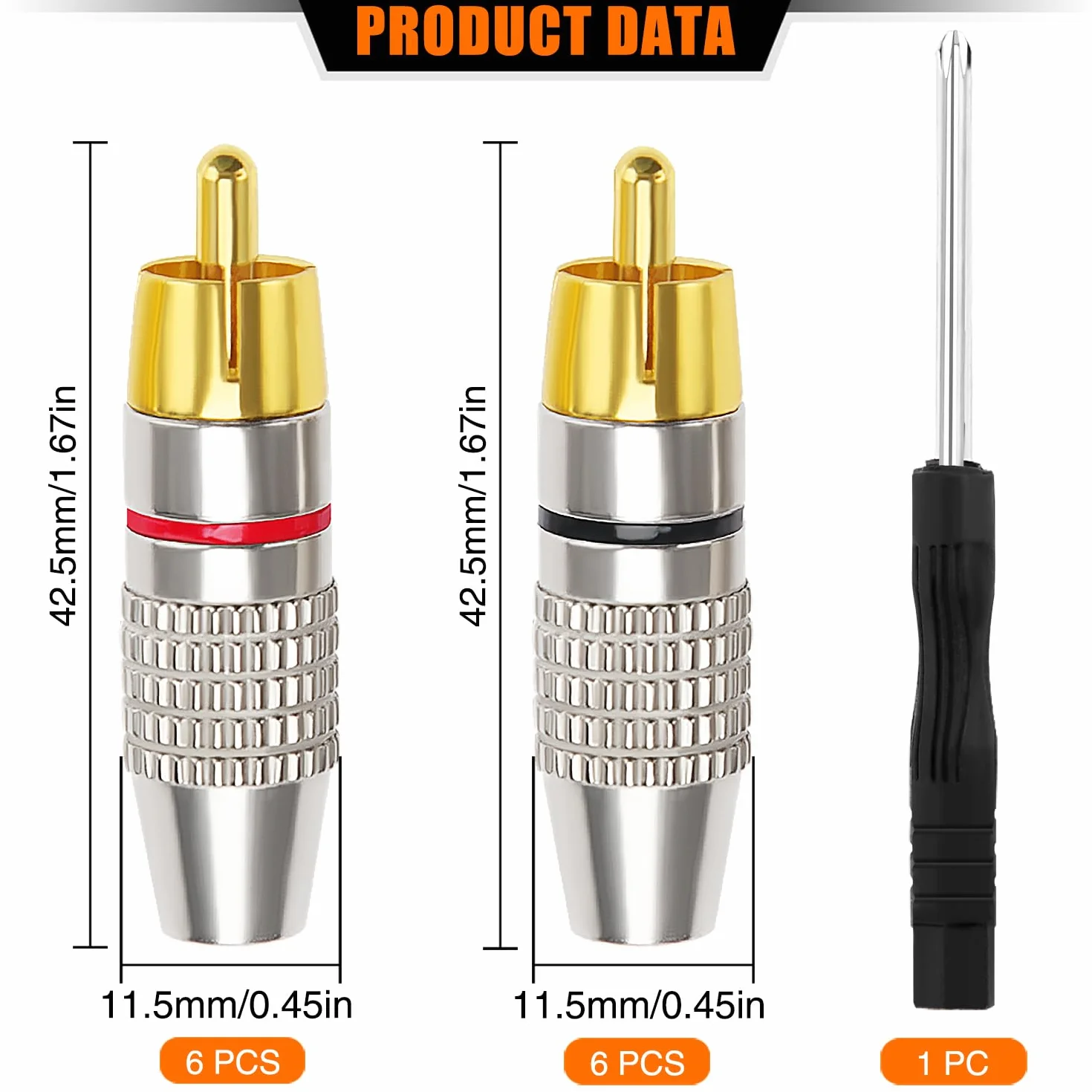 Connettore Audio Video Spina RCA Placcato Oro Spina Maschio Senza Saldatura con Cacciavite per Multimedia e CCTV 12 Pezzi