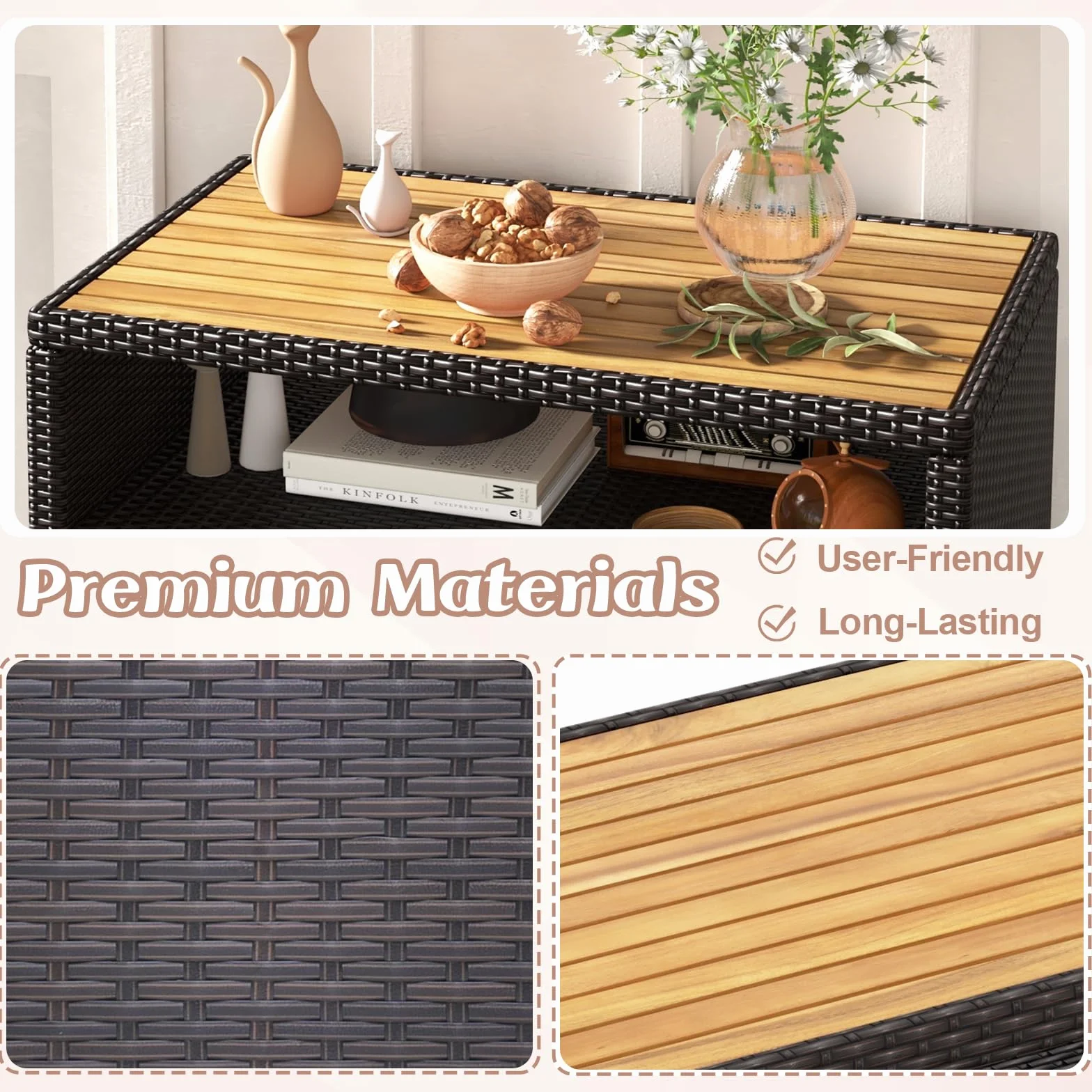 KOMFOTTEU Armadio da Esterno Impermeabile in Rattan 90x53x86 cm Marrone