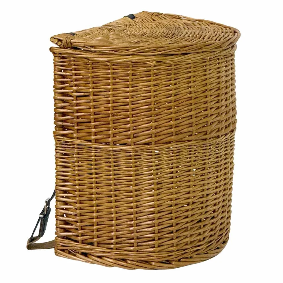Cesto contenitore cestino in vimini gerla con coperchio e tracolla 35 cm x 23 cm h 37