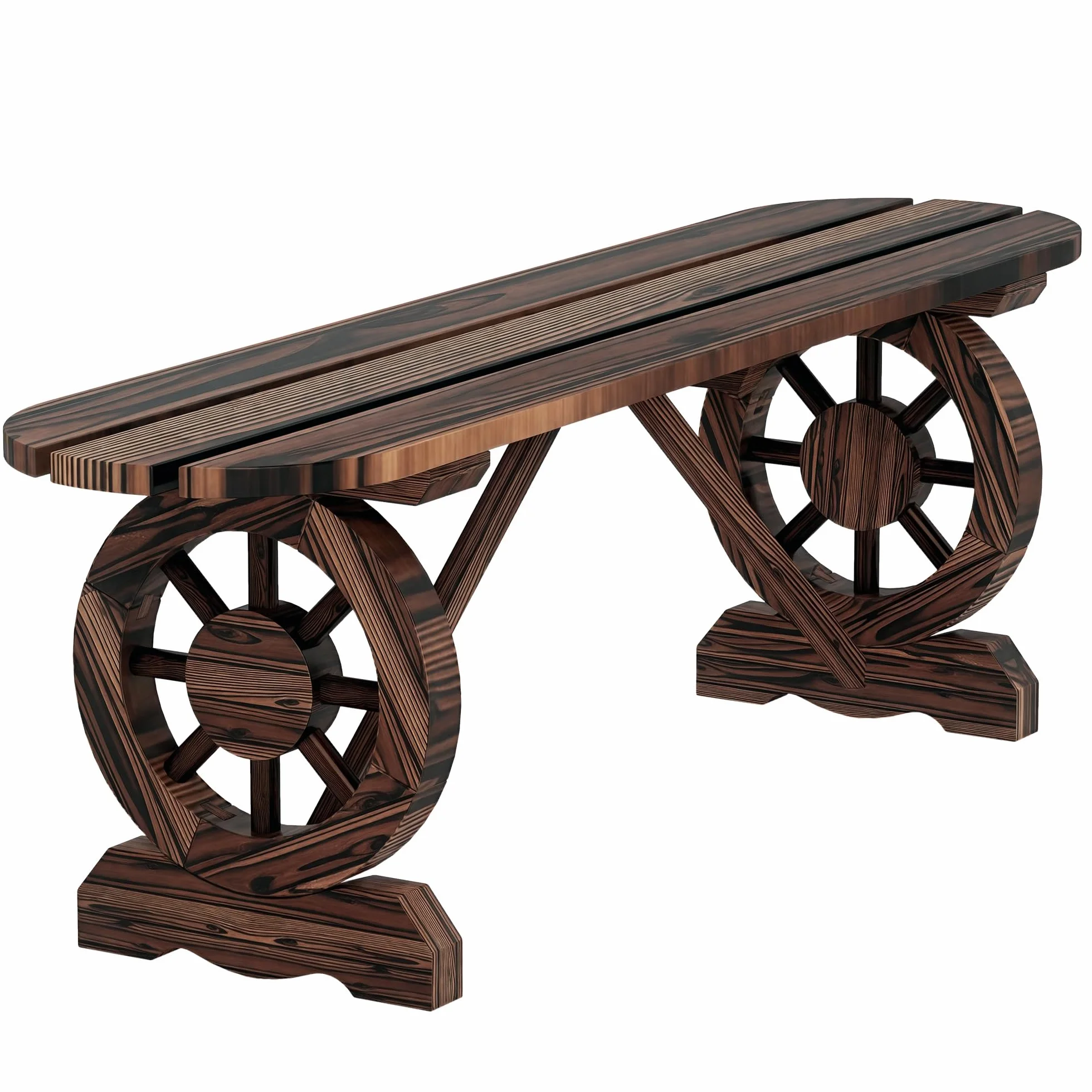 Outsunny Panca da Giardino con Gambe a Ruota di Carro, Panchina da Esterno 2 Posti Stile Rustico con Seduta a Doghe, 120x29x39cm, Marrone