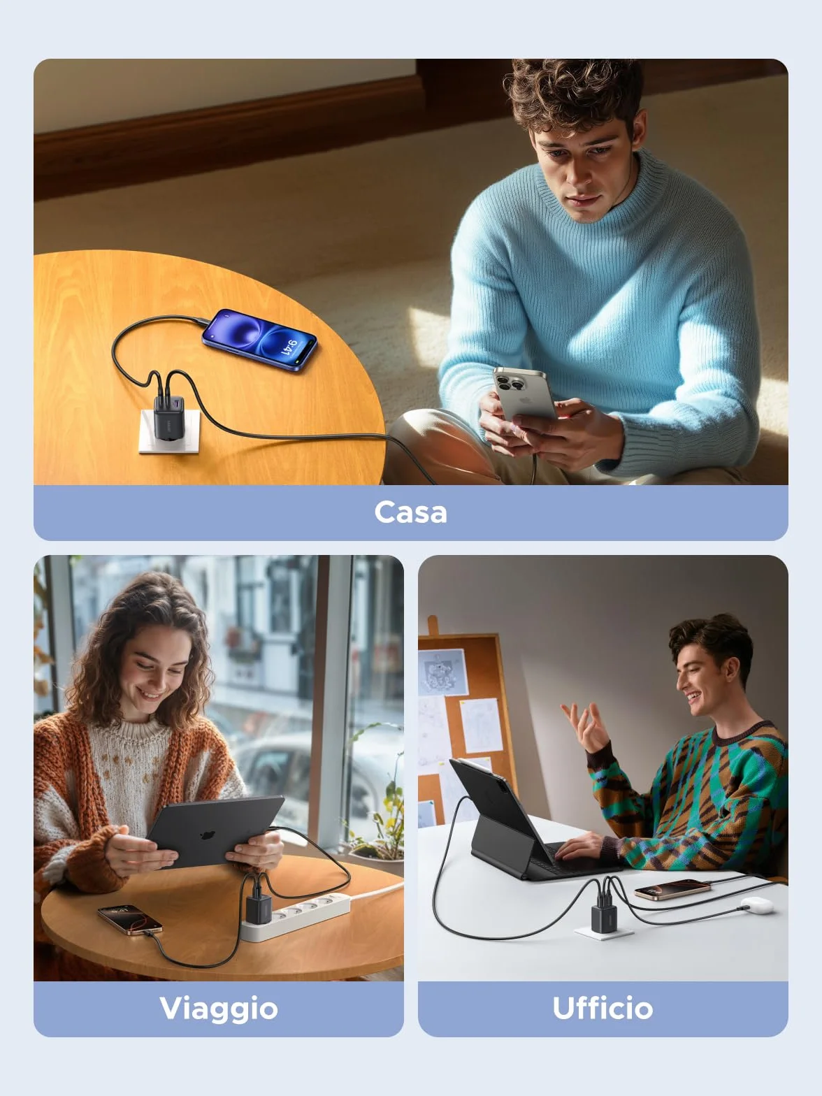 UGREEN Zapix Caricatore USB C 30W Carica Rapida GaN 3 Porte PD Compatibile iPhone 17 Pro Max Air 16 15 Galaxy S26 S25 S24 Ultra A57 A16 Pixel 10 9 8 iPad MacBook Air Nero
