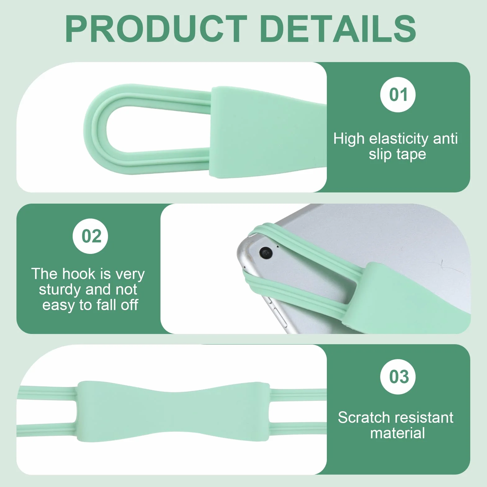 Ergonomic Silicone Hand Strap Holder for Tablet & E-Reader, Compatible with Kindle 4.7"-8", Matcha Green