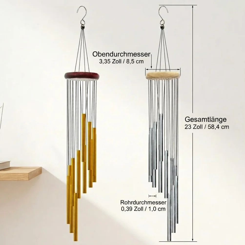 Campane eoliche, per esterni, con 12 tubi in alluminio, 23 pollici, per giardino, patio, decorazione per la casa, idea regalo (argento)
