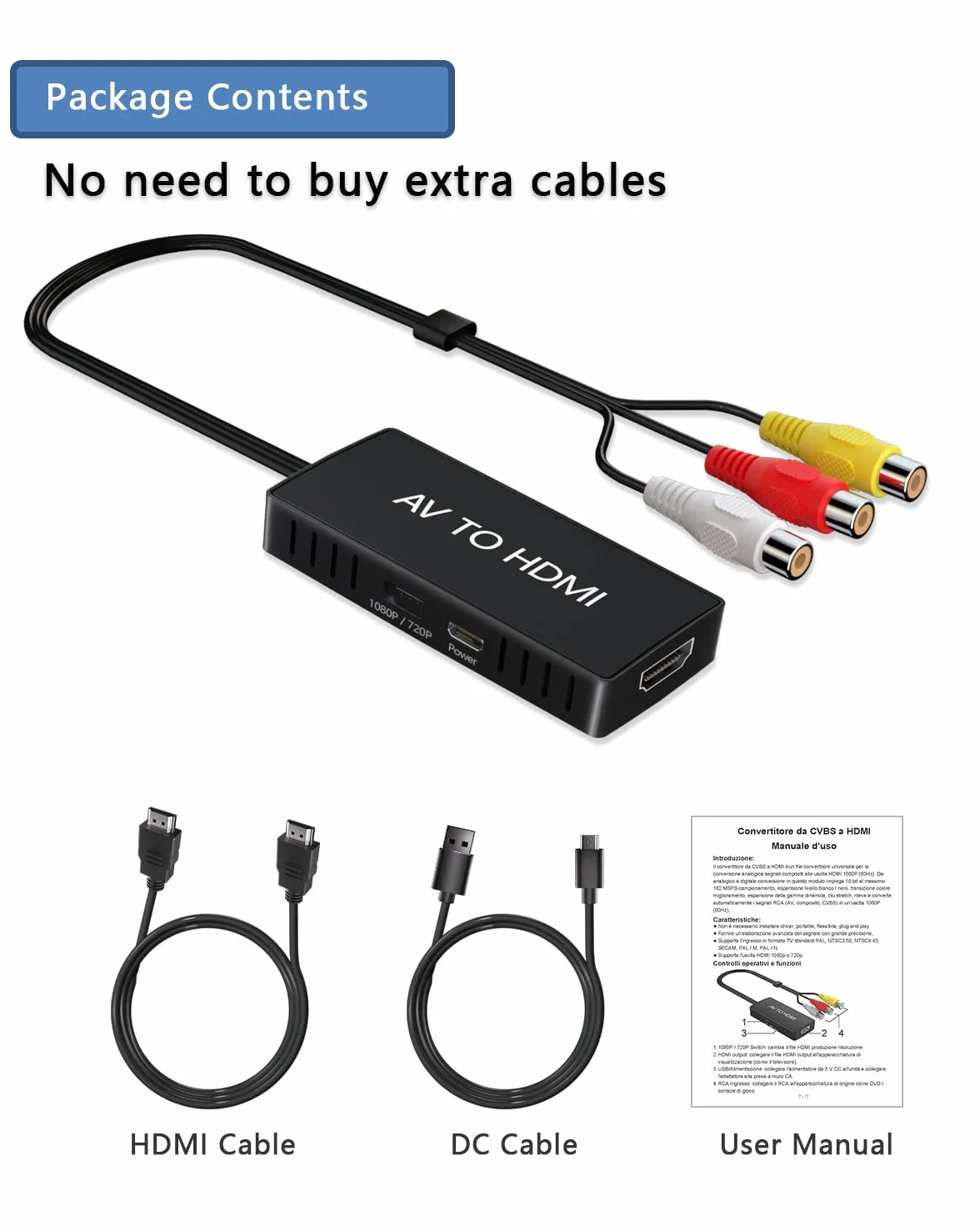 Adattatore da RCA a HDMI 1080P Mini Composite AV to HDMI con PAL/NTSC per PC TV Wii PS1-3