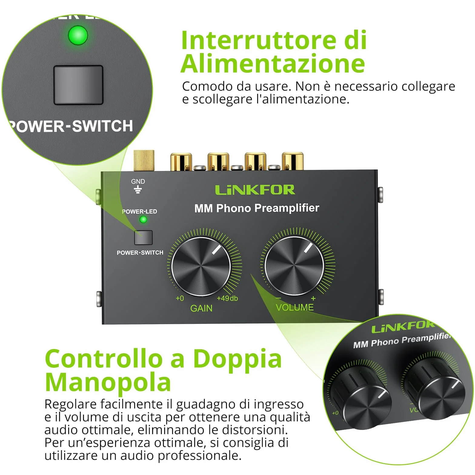 LiNKFOR Preamplificatore Giradischi Phono RCA 6.35mm DC 12V