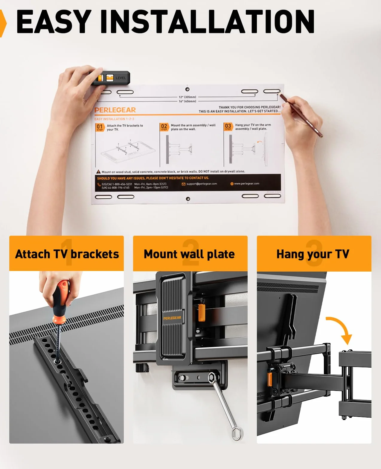 Perlegear Supporto TV Parete a Movimento Completo per Schermi 42-86 Pollici Fino a 60 kg, Staffa TV Inclinabile Estensibile, Max VESA 600x400 mm