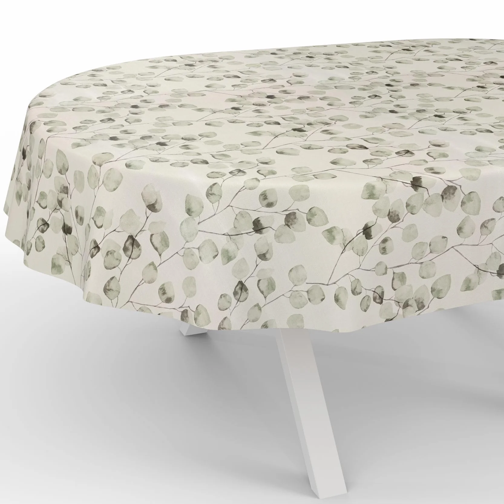 Tovaglia cerata ANRO 180 x 140 cm ovale lavabile resistente all'acqua motivo eucalipto