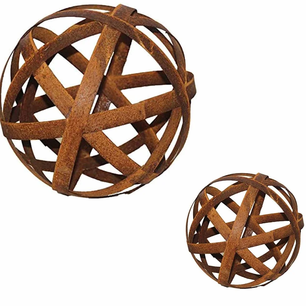 Bornhöft Set di palline da 30 cm + 20 cm, in metallo arrugginito, decorazione da giardino