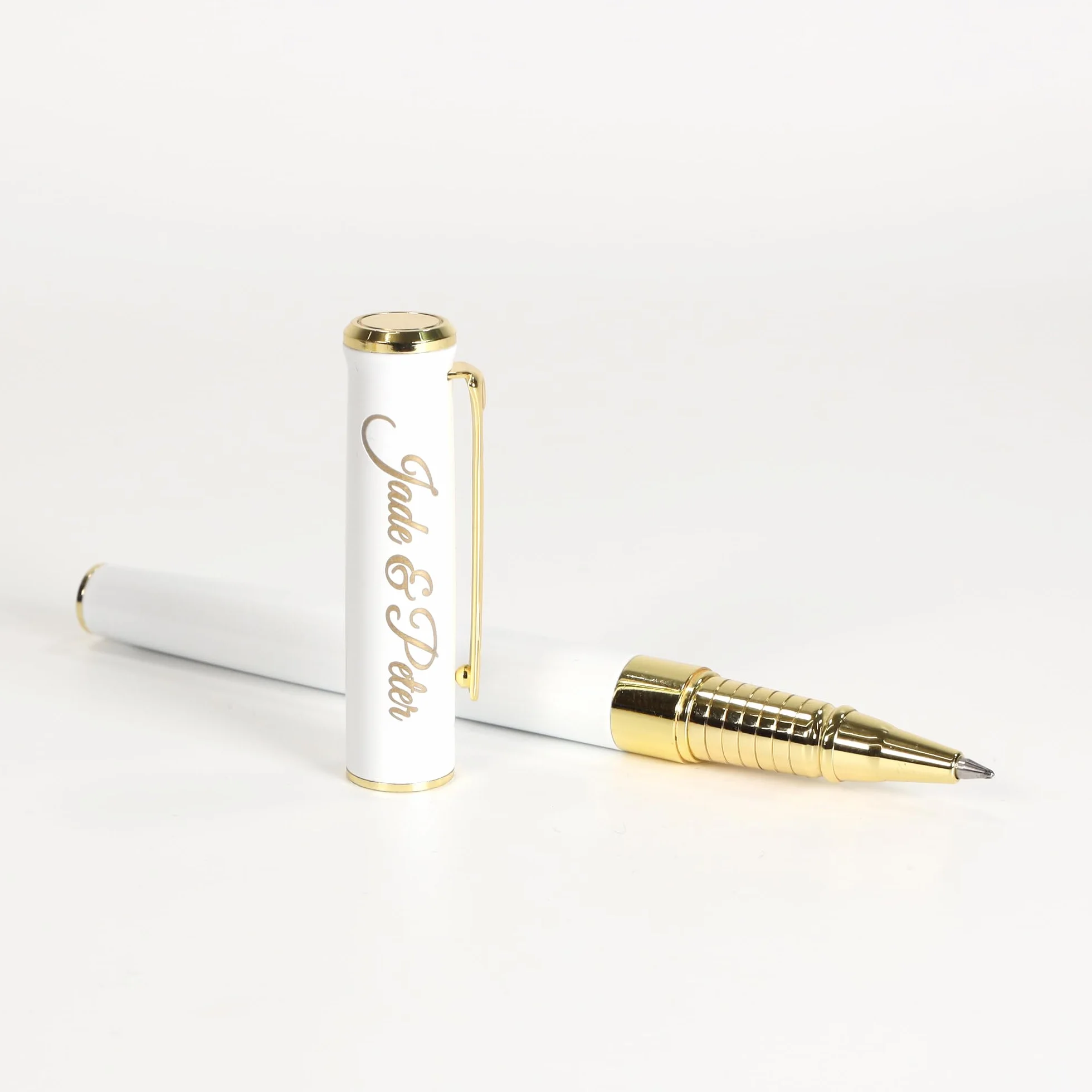 Penna personalizzata in metallo Premium con confezione regalo | Incisione laser - Bianco