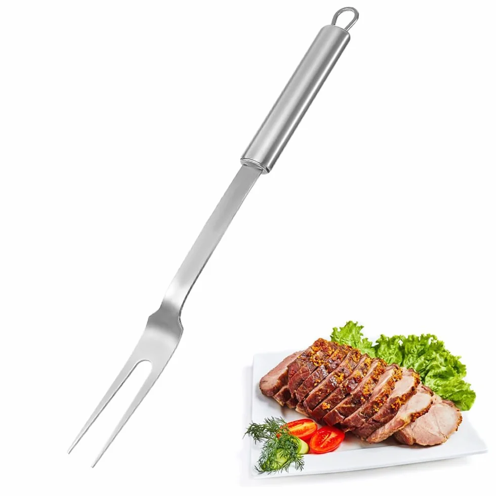 Forchetta per barbecue in acciaio inossidabile, forchetta per carne, forchetta per carne in acciaio inossidabile con manico, può essere utilizzata in cucina, ristorante e attività all'aperto, 33,7 cm