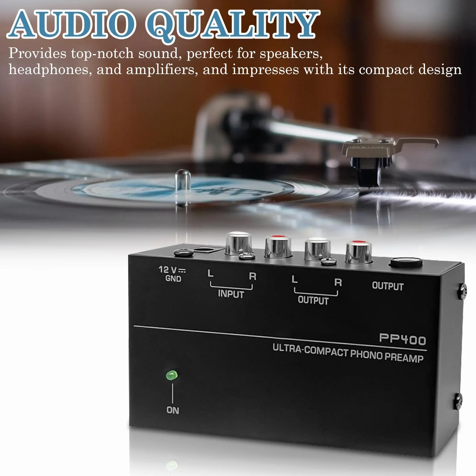 Preamplificatore Phono MM, Ingresso e Uscita RCA, Alimentazione DC 12V