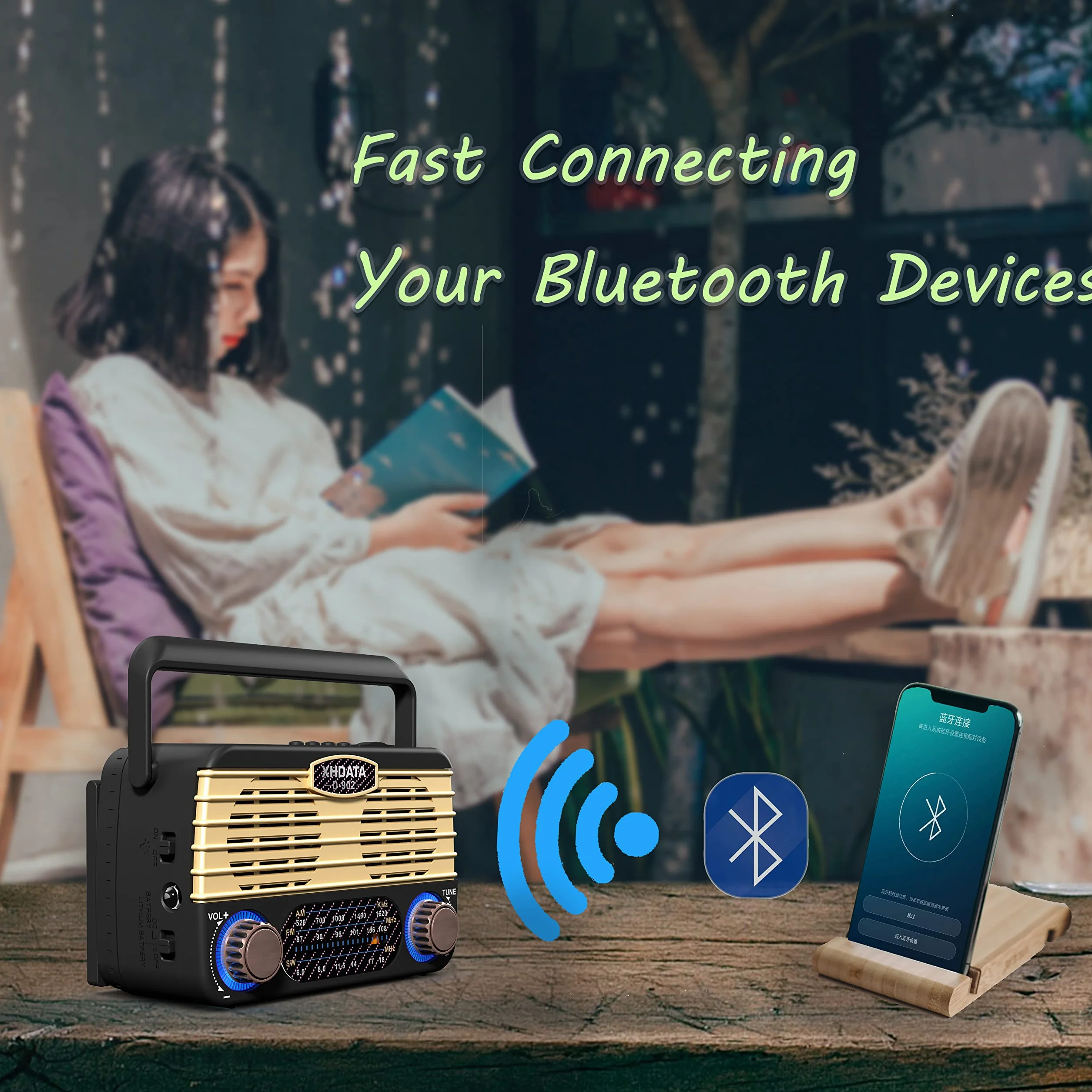 XHDATA D902 Radio Vintage Portatile Ricaricabile FM/AM/SW Tascabile Bluetooth MP3 Player