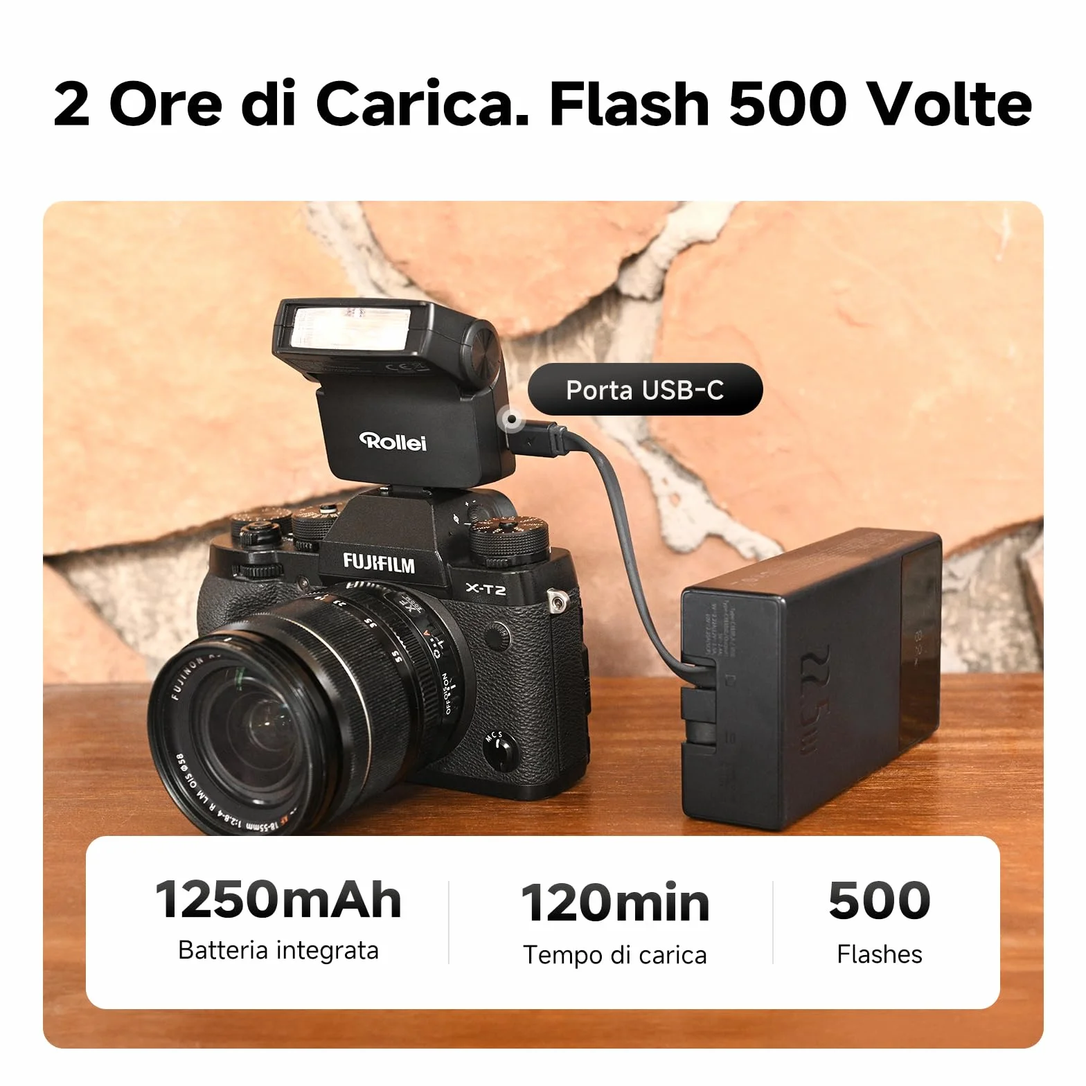 Rollei Flashy ONE Mini Flash GN16 Speedlite Universale Compatibile Canon Nikon Sony Fujifilm Lumix