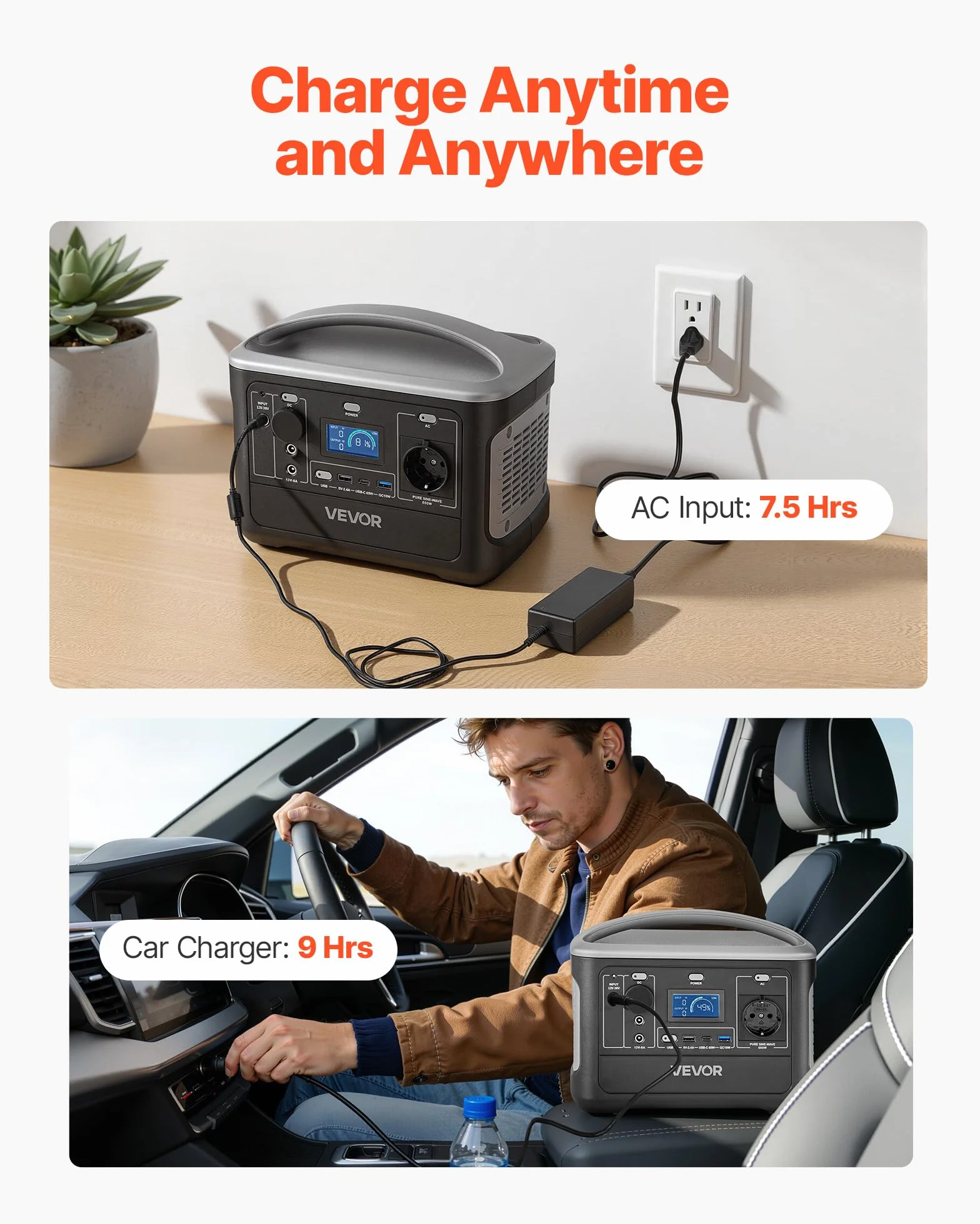 VEVOR Centrale Elettrica Portatile da Esterno Generatore da 600 W Batteria Backup LiFePO4 da 493 Wh con 7 Porte di Uscita per Emergenza, Generatore Solare per Campeggio Viaggio, Senza Pannello Solare