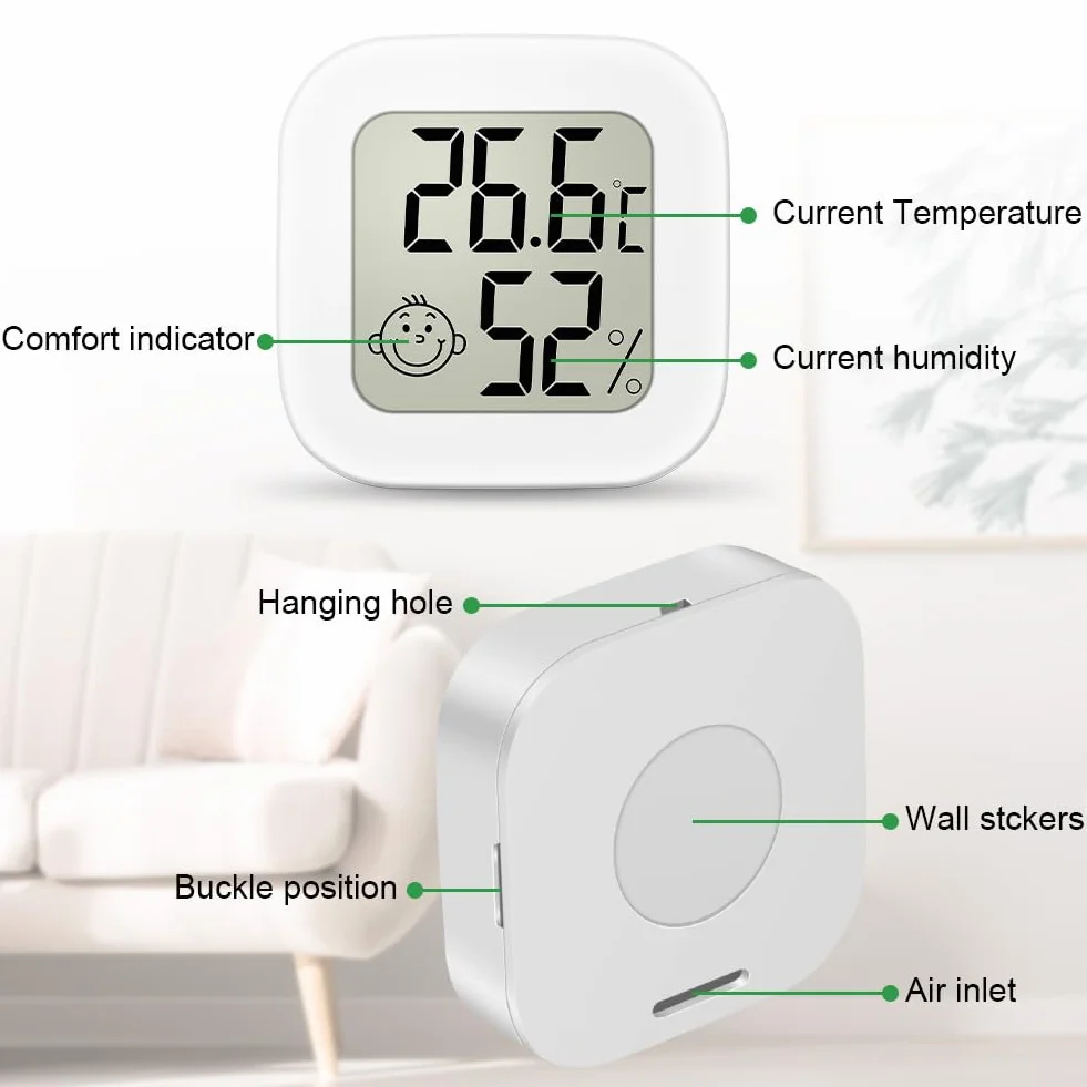 Igrometro Termometro Digitale Mini, Termometro Ambiente LCD, Monitor Temperatura e Umidità per Casa, Bianca