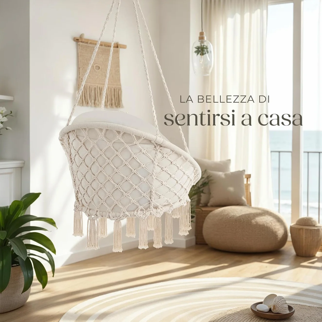tectake Poltrona sospesa Samira Sedia a Dondolo Sospesa Beige Interno Esterno