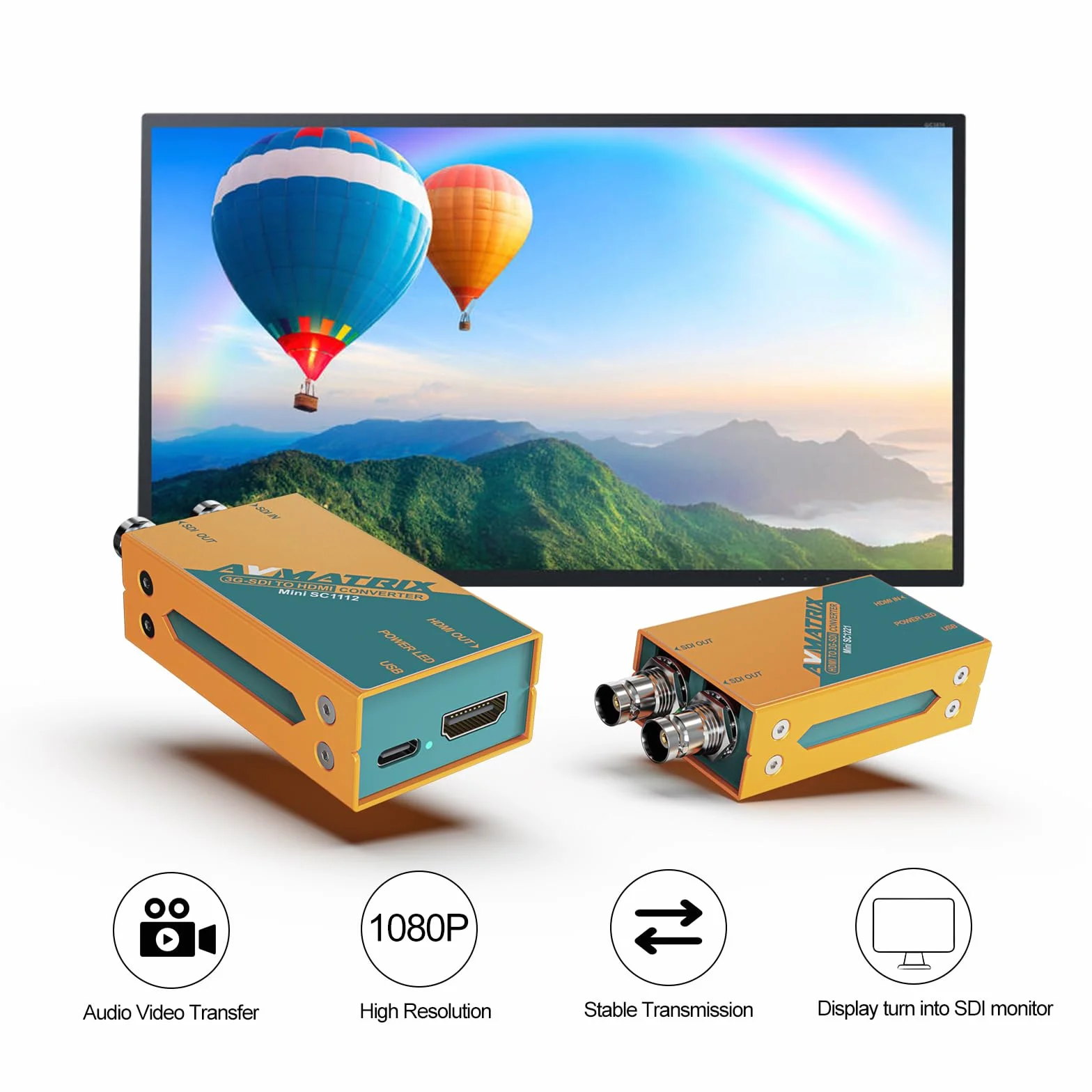 AVMATRIX Mini SC1112 SDI-HDMI Converter, HD/SD/3G-SDI Loop Out, USB-C