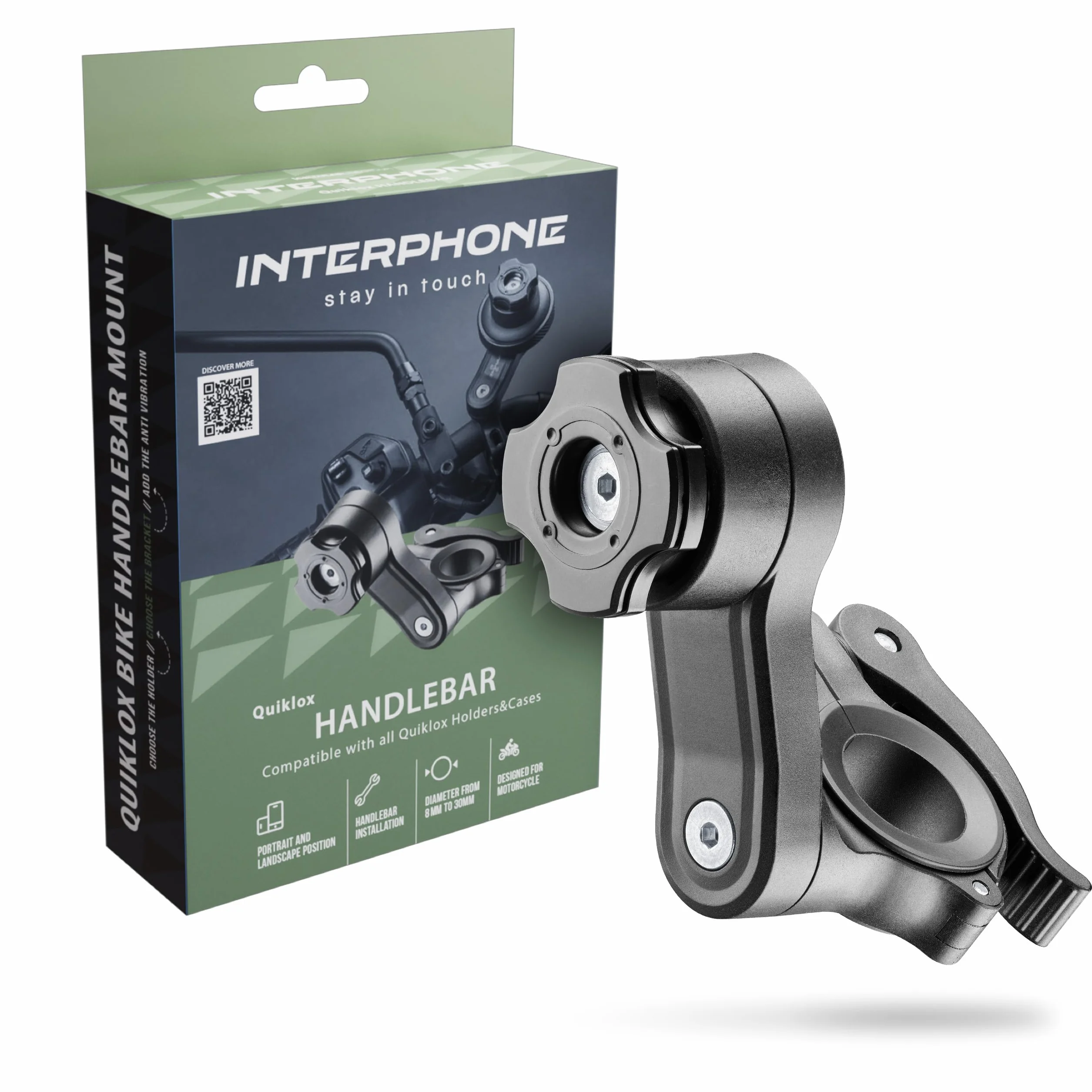 INTERPHONE QUIKLOX Supporto Telefono Moto da Manubrio Universale, Porta Smartphone Modulare con Aggancio Rapido