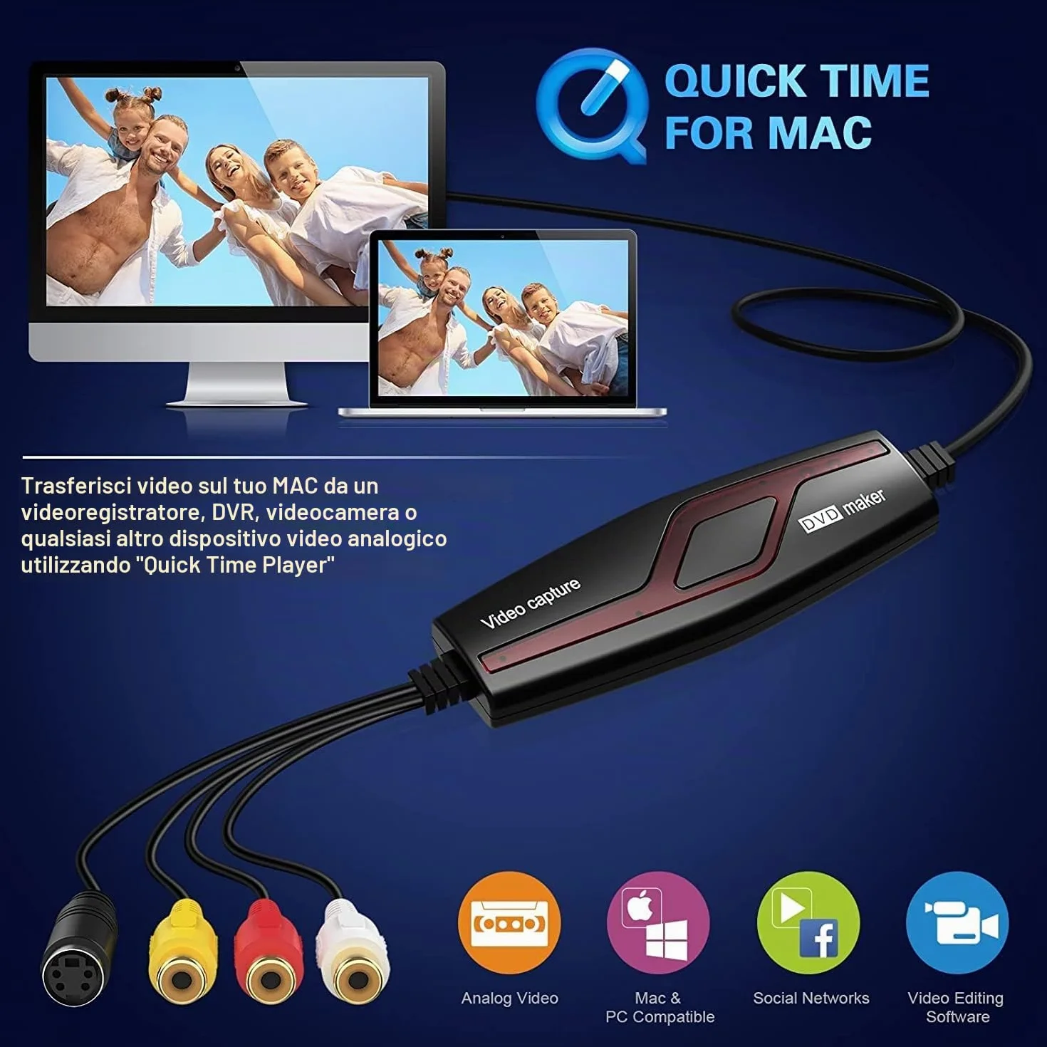 DIGITNOW! Scheda di Acquisizione Video USB, Convertitore Analogico Hi8 VHS DVD per Windows 10/Mac