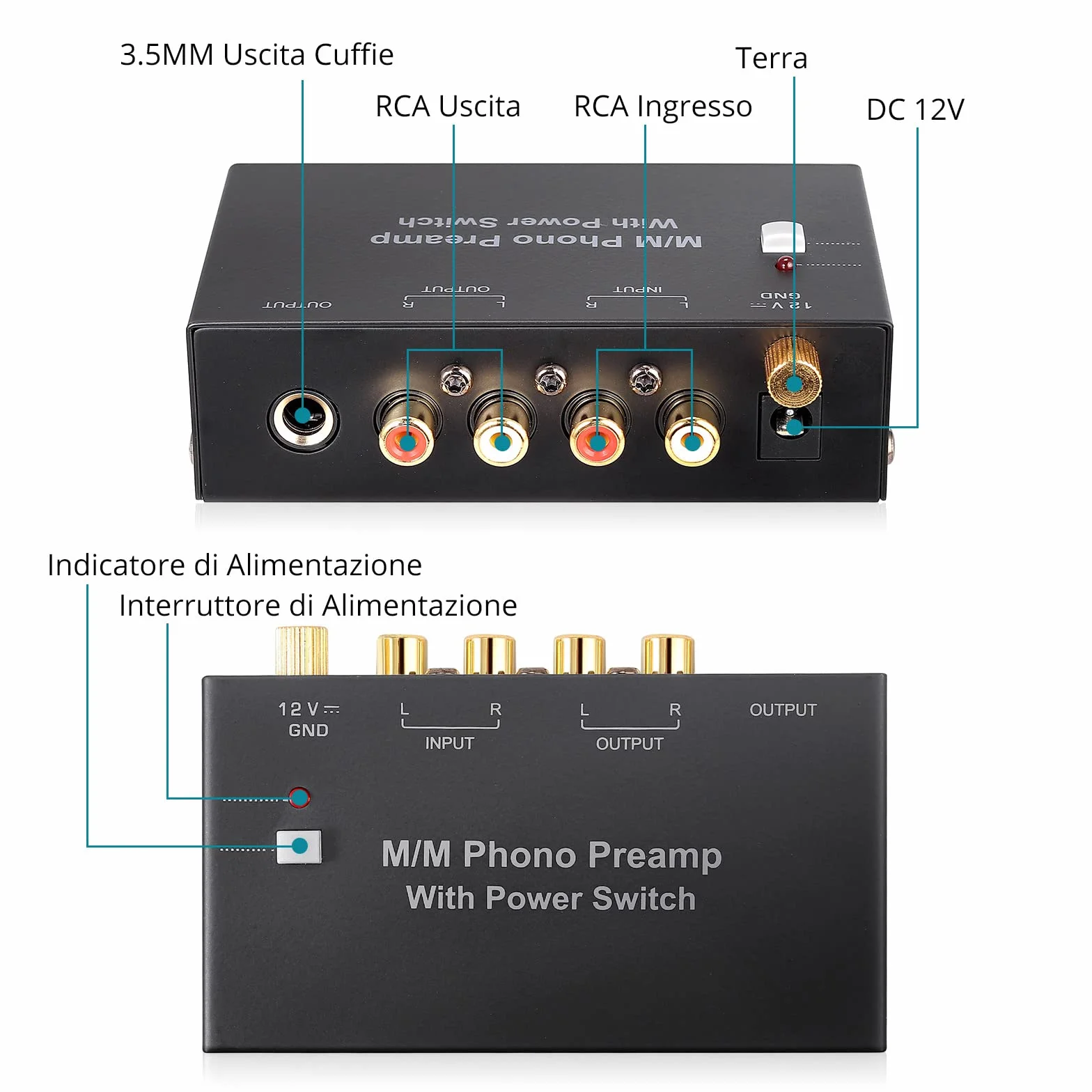 MM Phono Preamplificatore DC 12V Audio Stereo Preamp per Giradischida a Basso Rumore con Uscita RCA e TRS