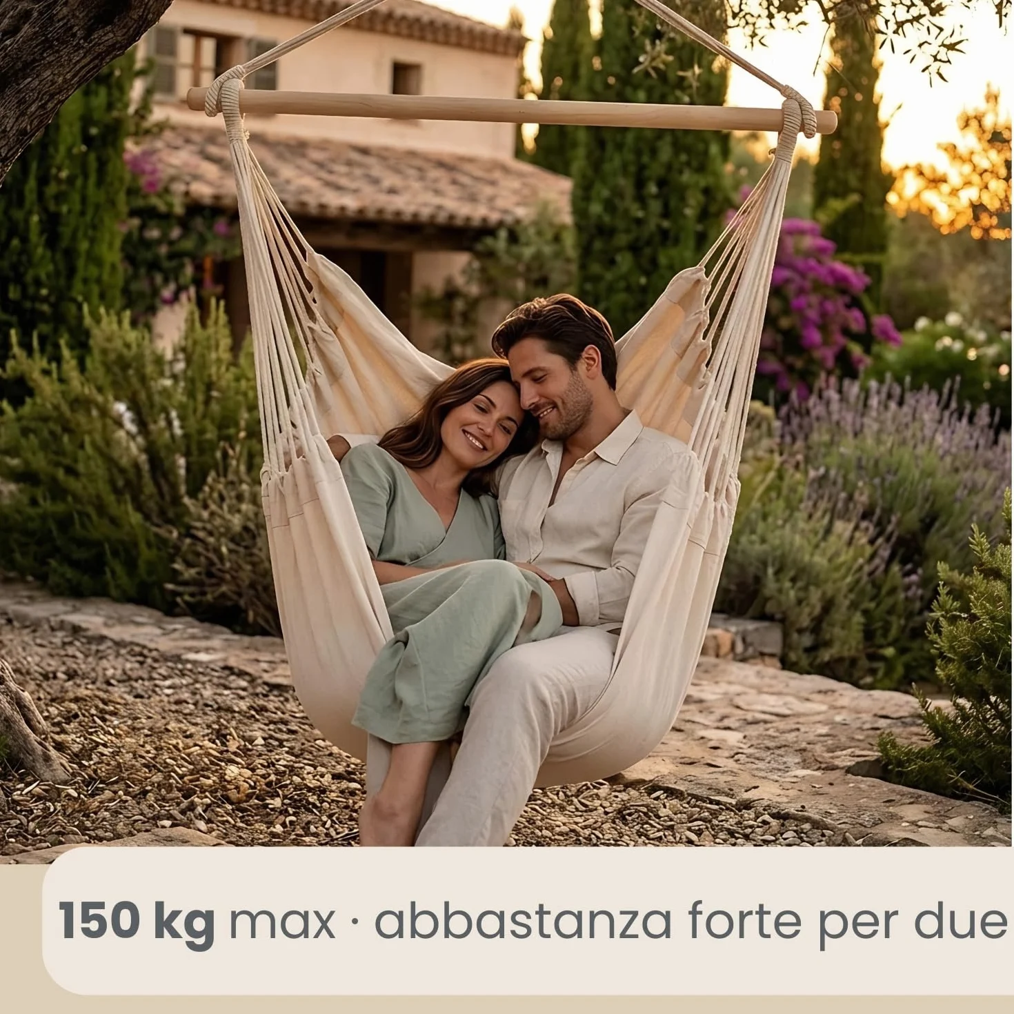 Amaca da giardino XXL 185x130 cm 150 kg Sedia pensile sospesa per 2 persone esterno interno