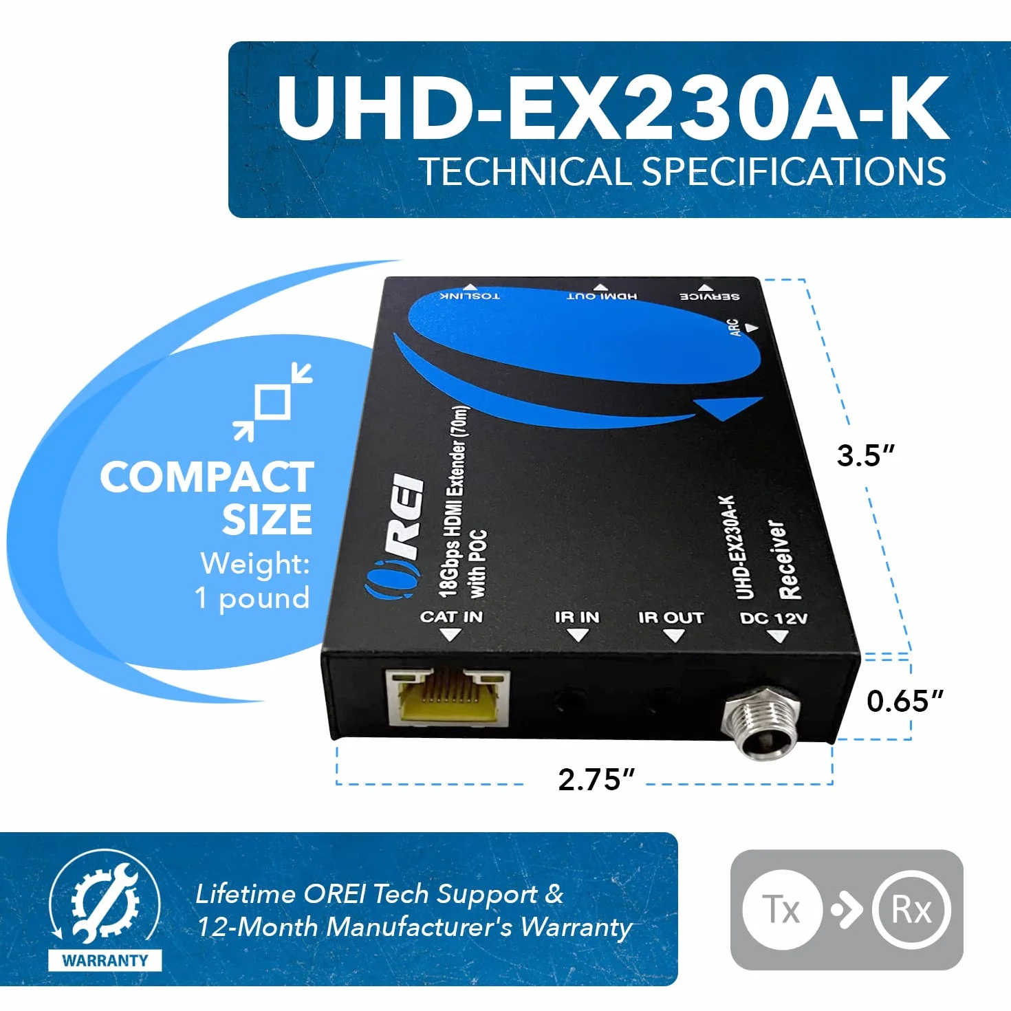 Orei Estensore HDMI 4K su Ethernet, Extender Balun Over Cat6/Cat7 con estrattore audio IR ottico, Loop Out, 4K@60Hz UltraHD, bassa latenza