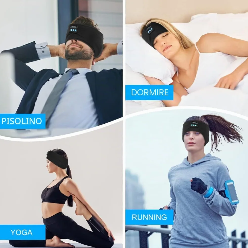 Flintronic Cuffie Bluetooth V5.0 per Dormire, Sport, Viaggi, Fascia Sportiva, Nero