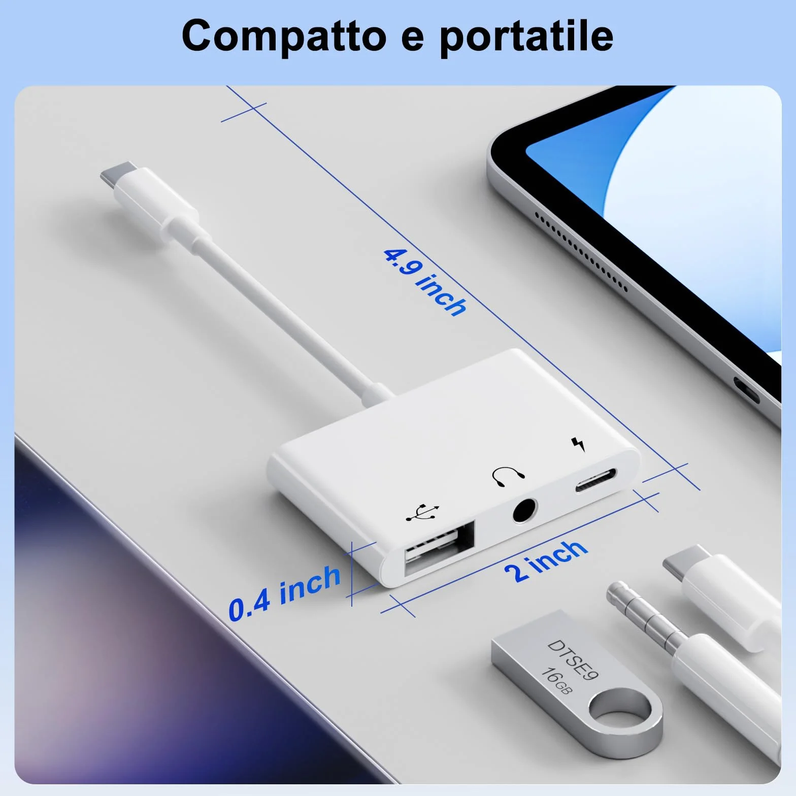 Adattatore USB C Jack 3.5 mm 60W OTG Splitter Audio Tipo C a Aux per iPhone 17/16/15 Samsung Galaxy S25 Ultra A56 S24 S23 iPad Pro Air Pixel