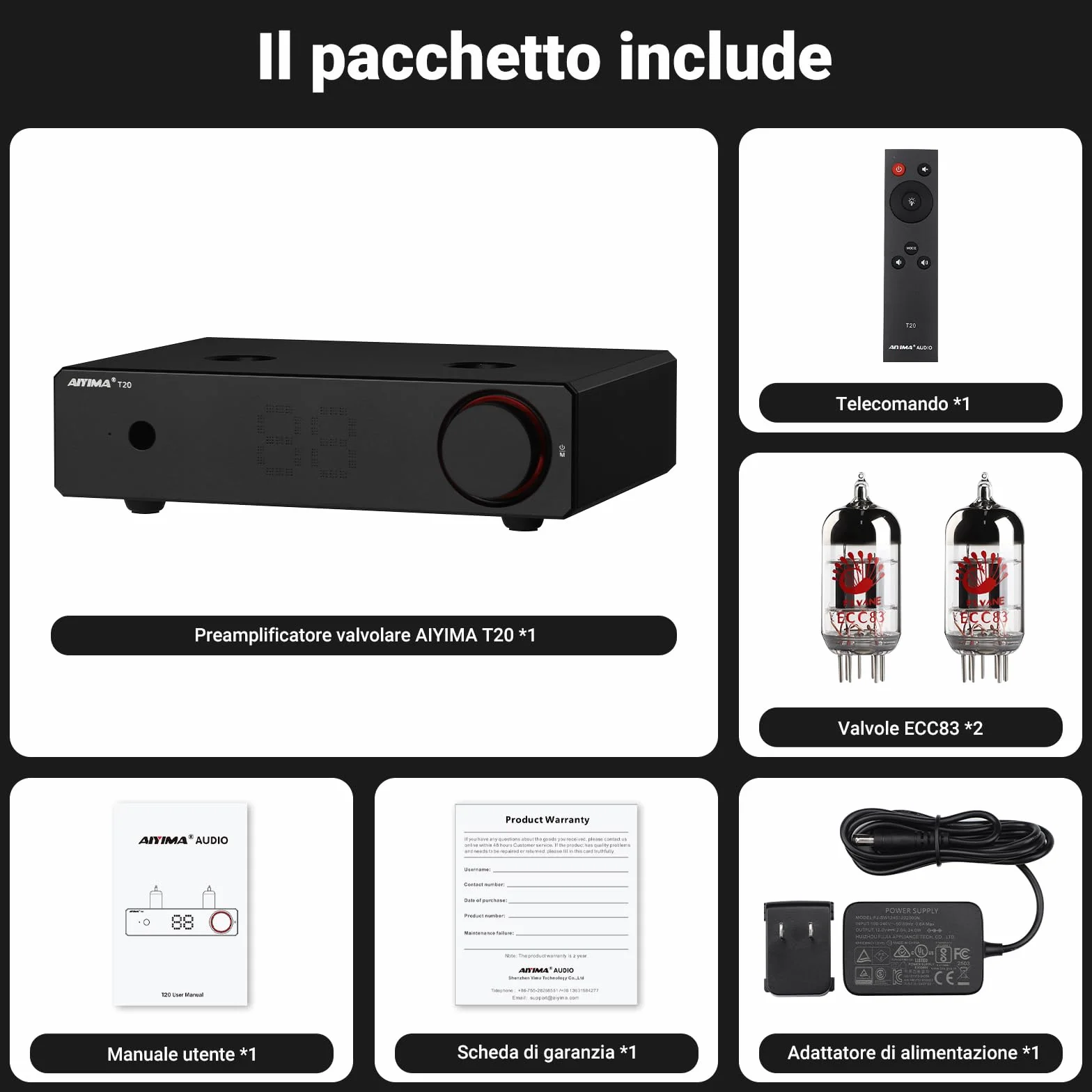 AIYIMA T20 Preamplificatore valvolare bilanciato LME49720 HiFi Home audio mini preamplificatore RCA XLR trigger 12V