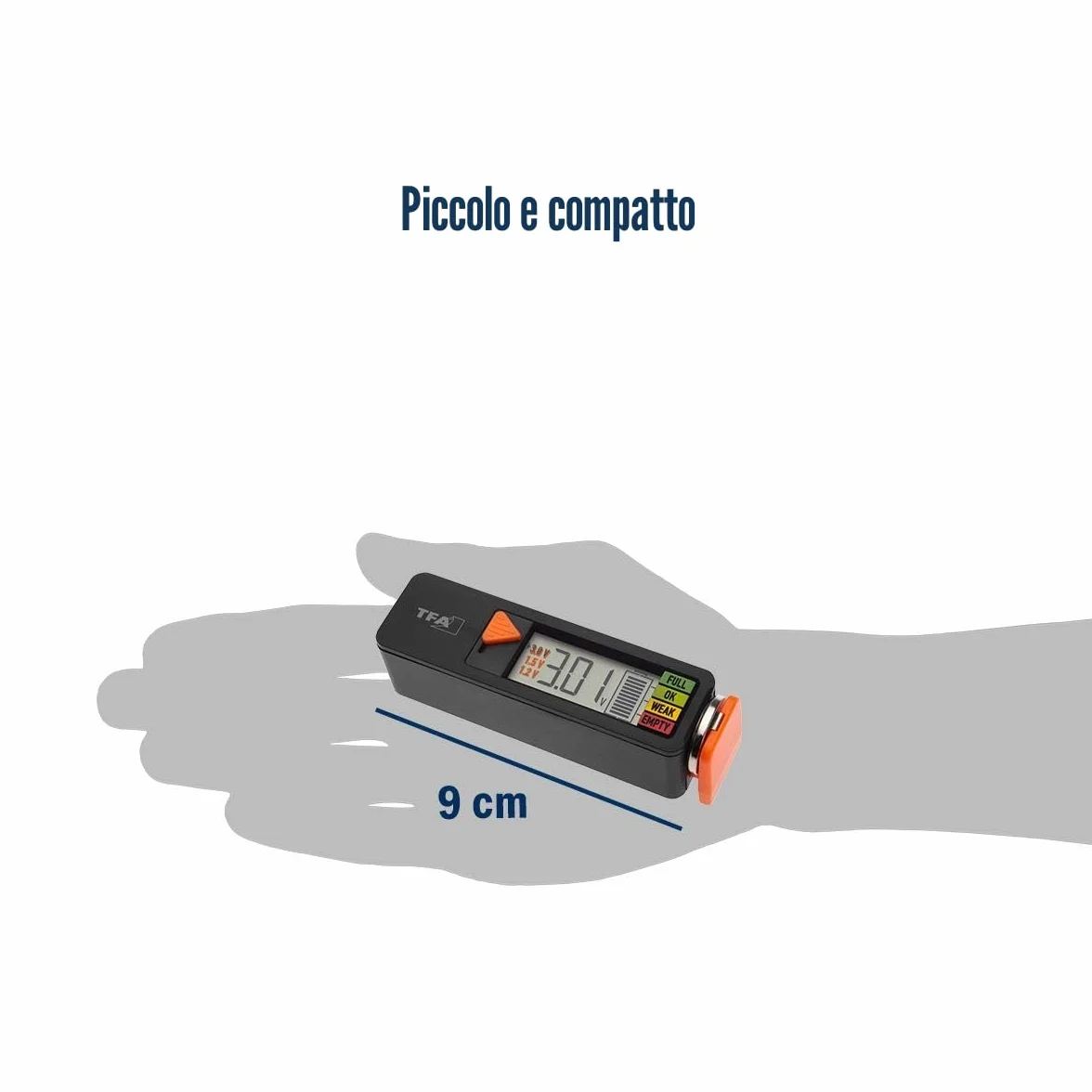 TFA Dostmann BatteryCheck Tester per batterie AAA AA C D pila a bottone indicatore carica voltaggio nero