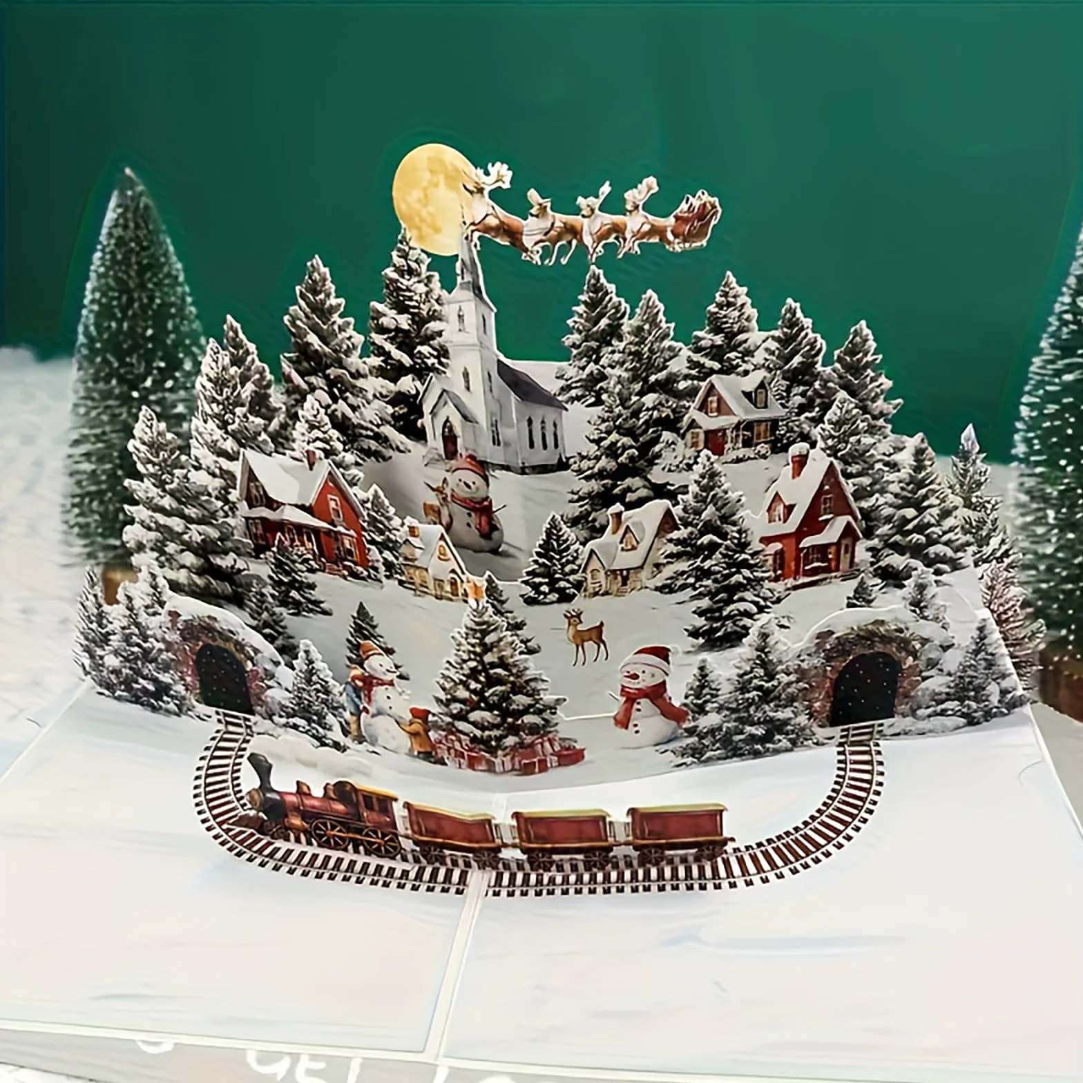 3D Biglietto di Natale Pop Up Babbo Natale con Busta, renne e albero di Natale, biglietti pieghevoli per amici e familiari