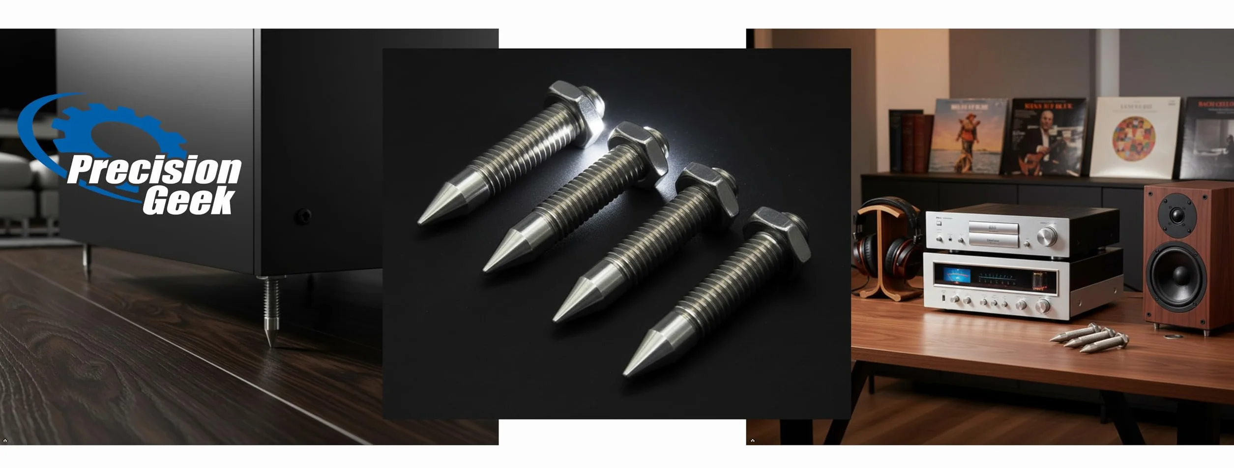 PrecisionGeek Speaker Spikes M8 Piedini Anti-Vibrazione per Diffusori Hi-Fi Acciaio Brunito Ø8 M8×45 mm