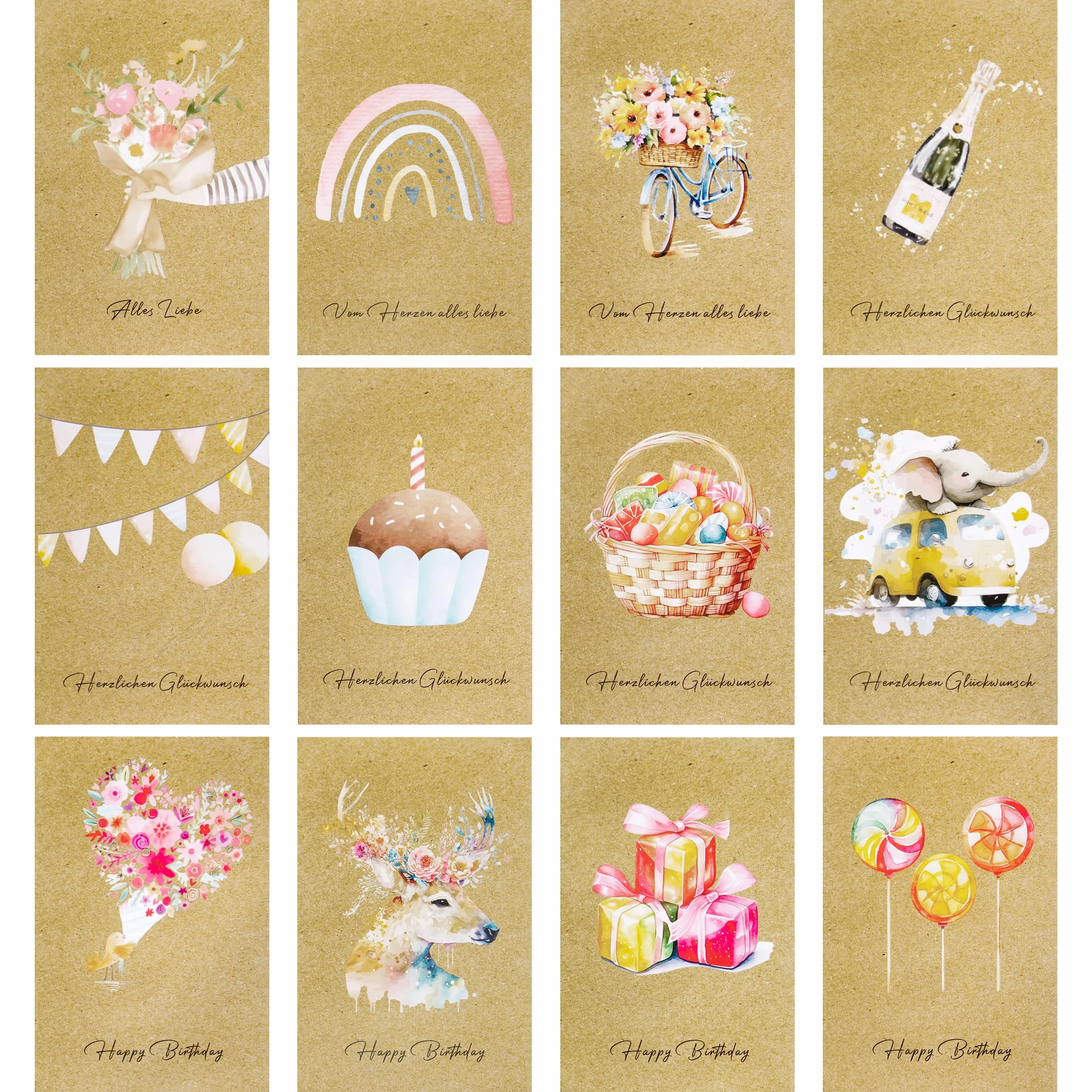 Biglietti di Auguri in Carta Kraft con Buste Adesivi 12 Pezzi per Compleanno Natale