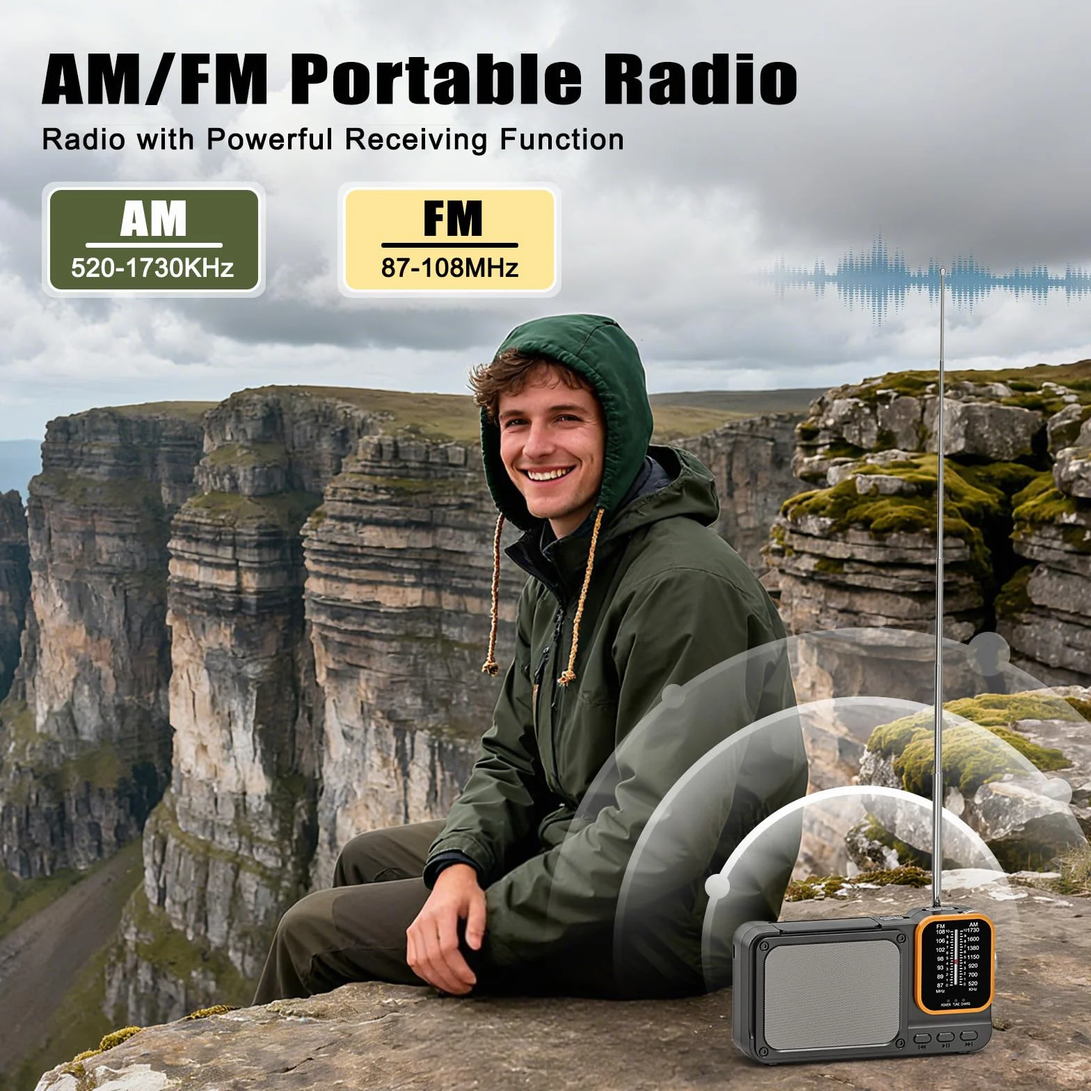 Tendak Radio Portatile FM/AM Ricaricabile 2400mAh Bluetooth Luce Lettura TF