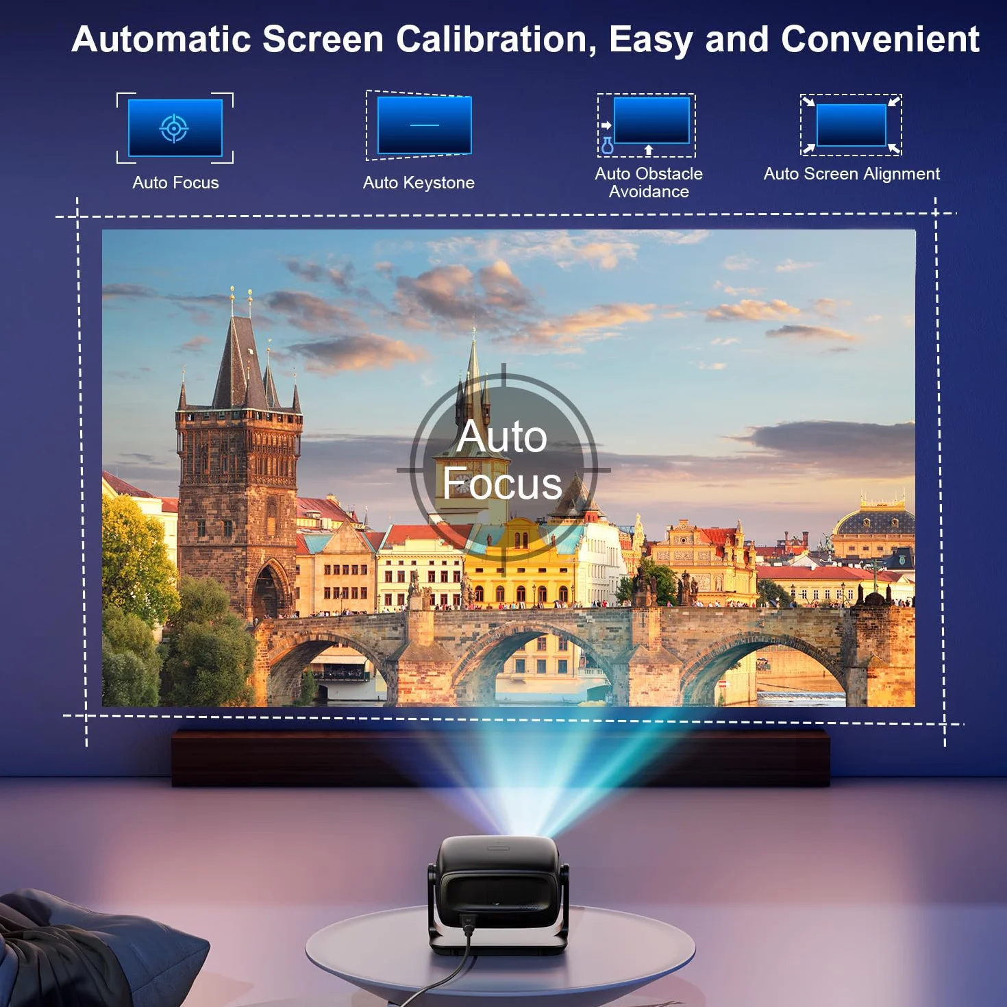 Proiettore 4K 30000 Lumen Smart TV WiFi 6 Bluetooth 5.4 Autofocus Correzione Trapezoidale 6D Android 14 Videoproiettore
